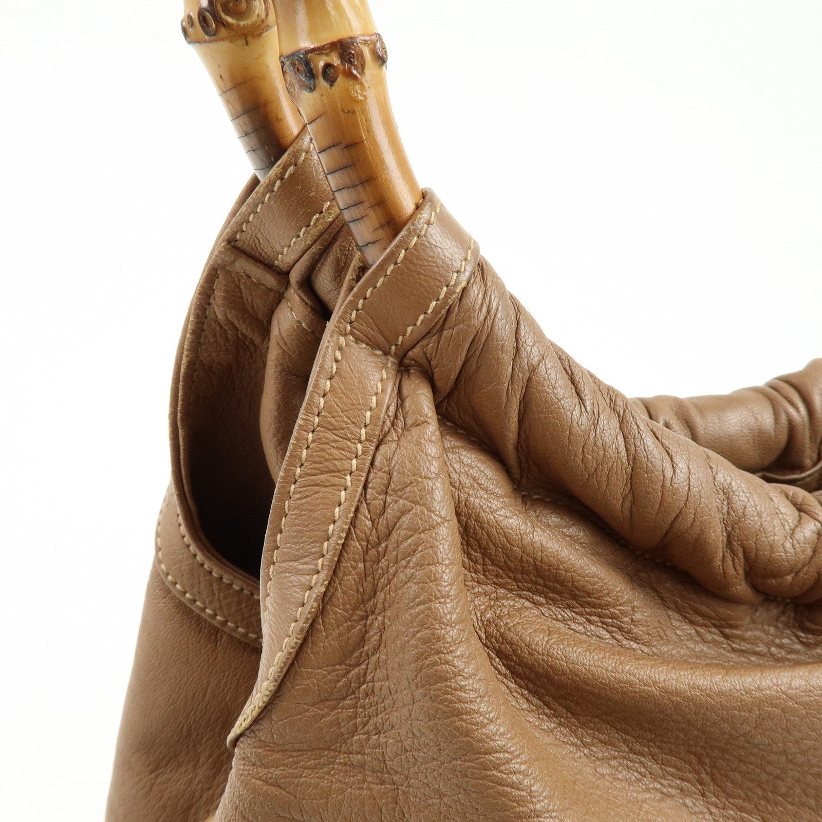 GUCCI Old Gucci Bamboo Leather Hand Bag Brown 26.000.5686
