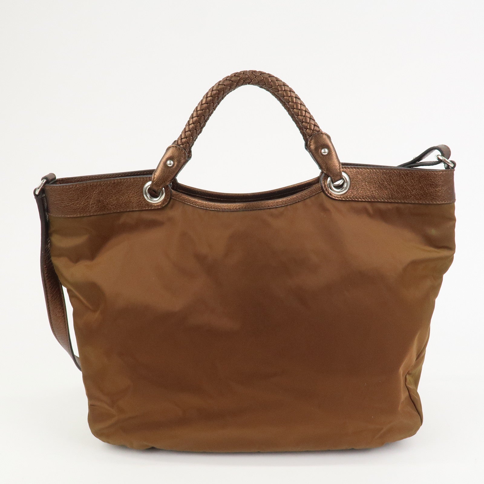 Ferragamo Nylon 2Way Bag Hand Bag Shoulder Bag Brown AU-21 C094