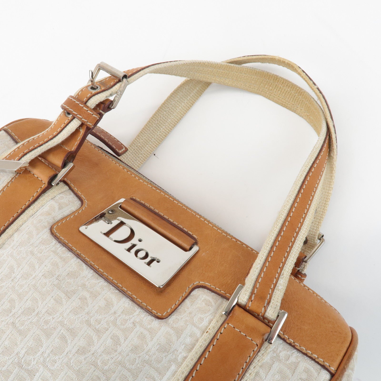 Christian Dior Trotter Canvas Leather Mini Boston Bag White Brown