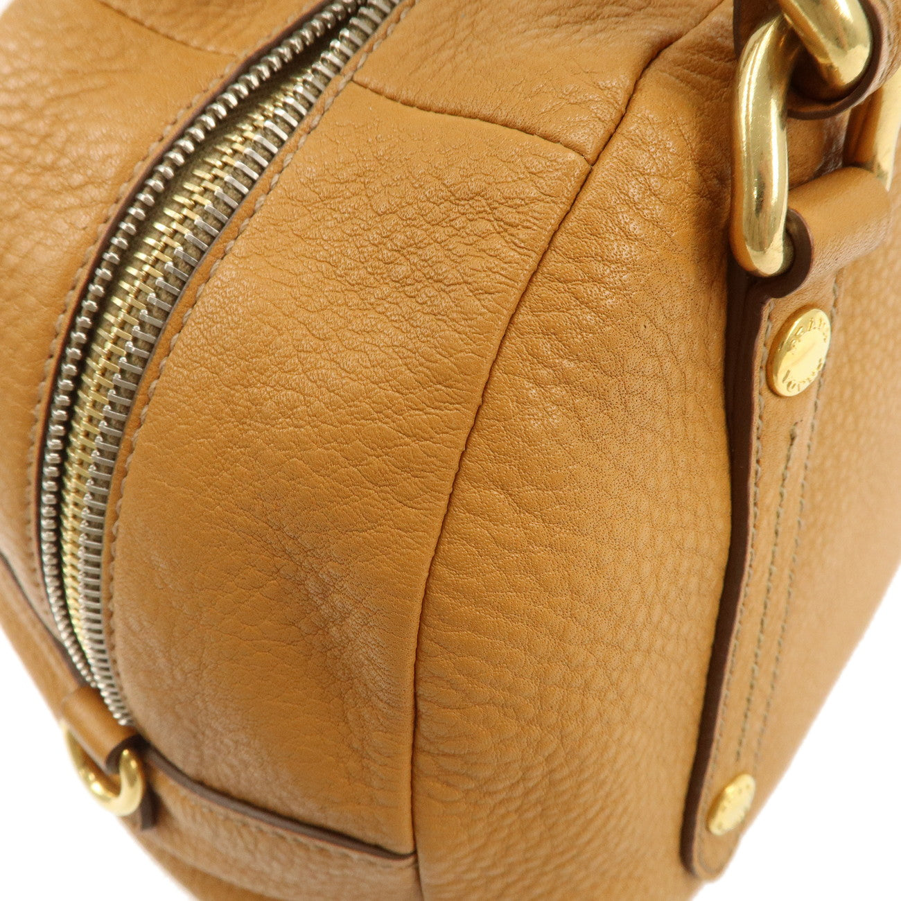 PRADA Logo Leather Chain Shoulder Bag Boston Bag Hand Bag Camel BL0692 Used