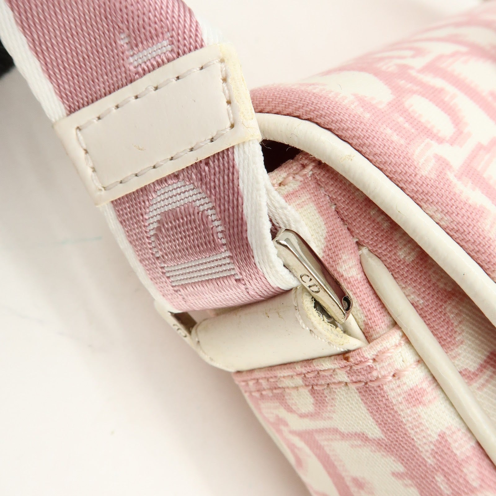 Christian Dior Trotter Canvas Rhinestone Leather Shoulder Bag Pink