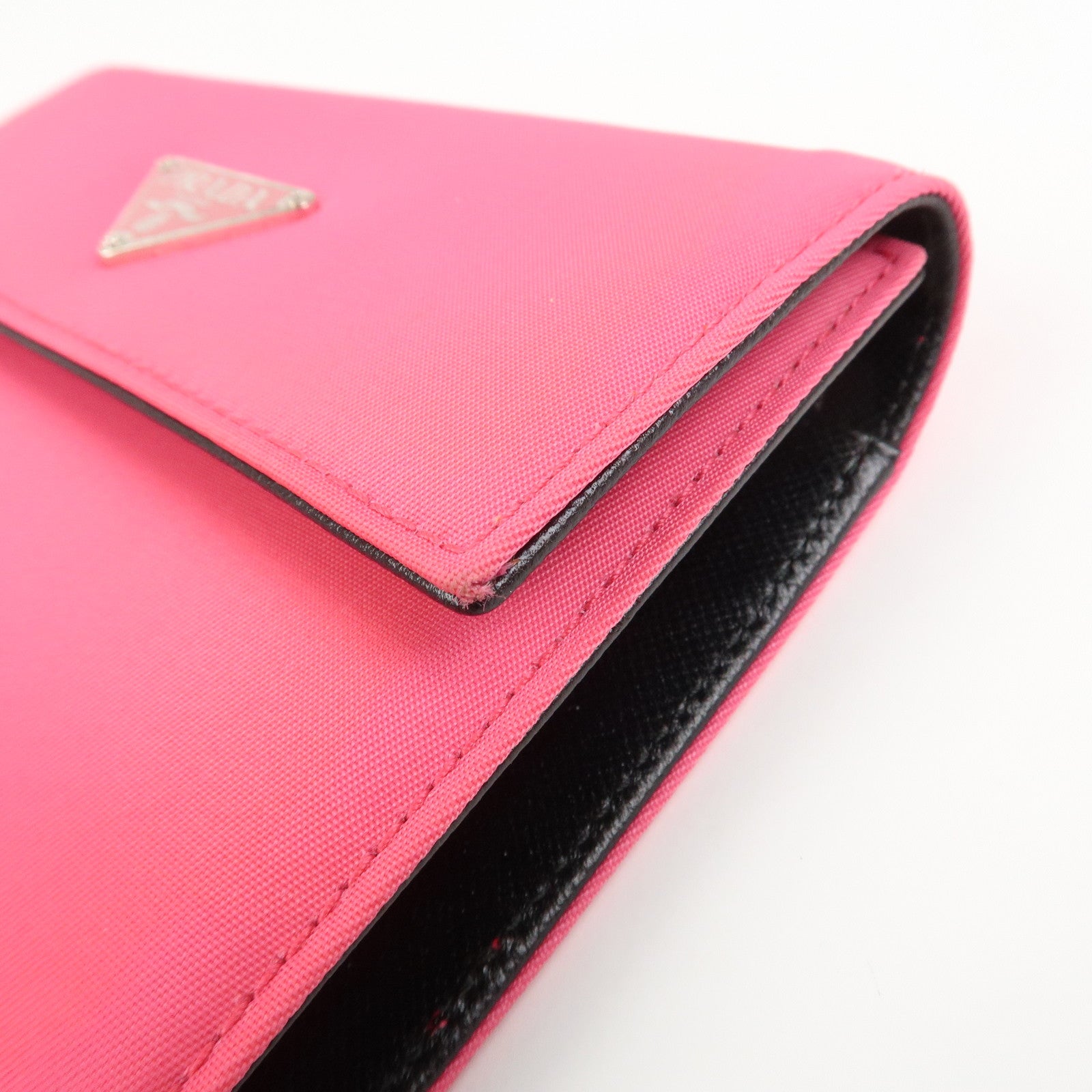 PRADA Triangle Logo Tessuto Nylon Mini Compact Wallet Neon Pink