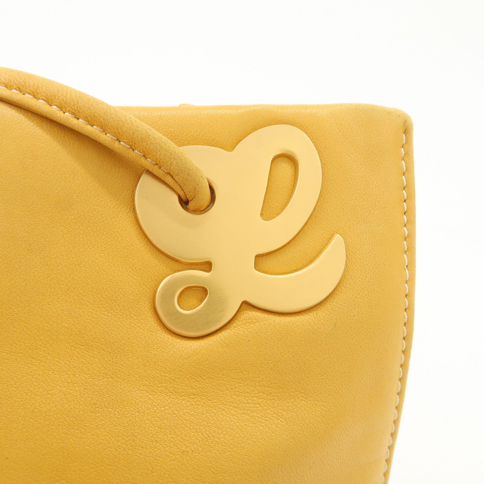 LOEWE Logo Nappa Leather Shoulder Bag Hand Bag Yellow