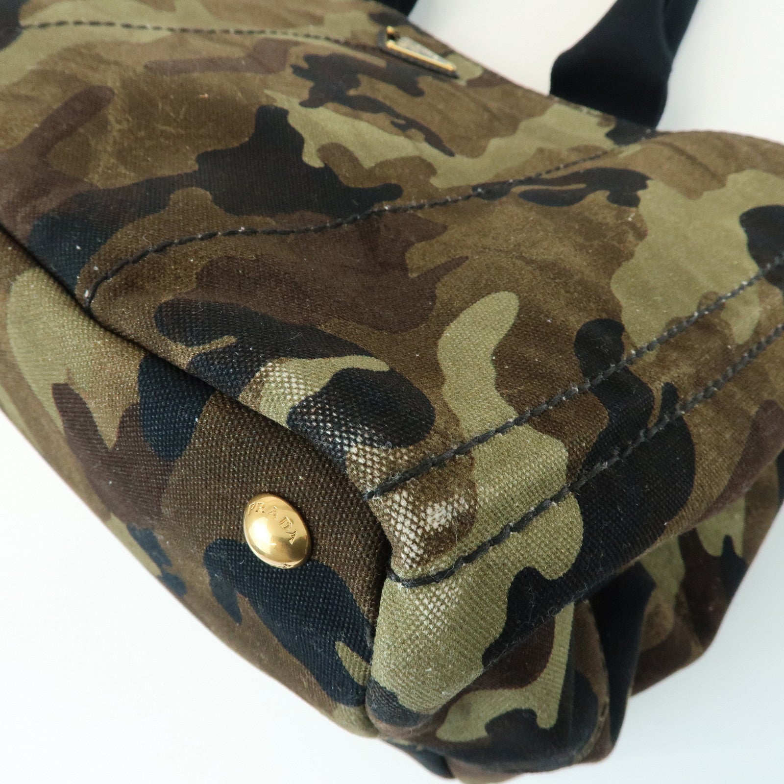 PRADA Triangle Logo Canapa Tote Bag Hand Bag Brown Khaki BN2020