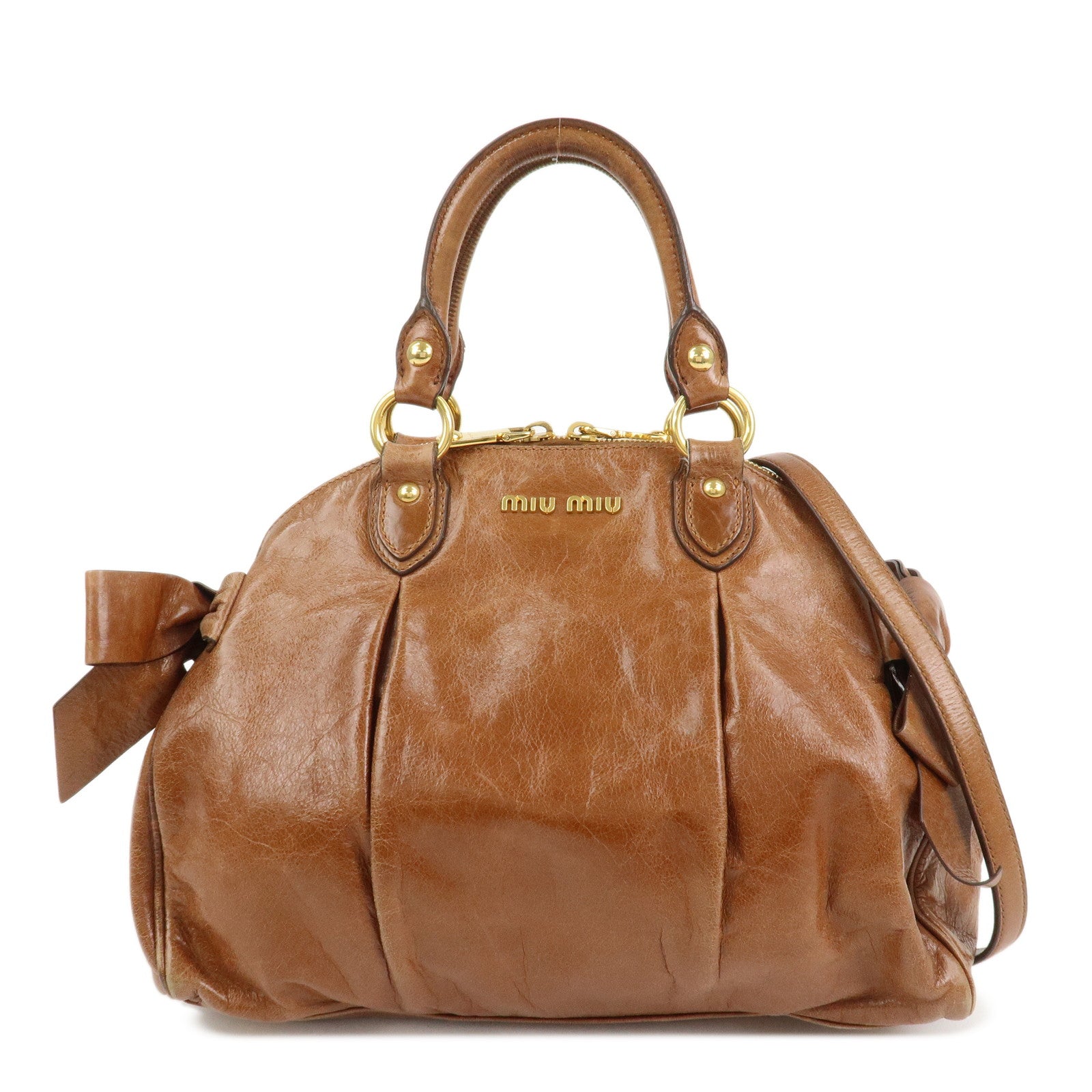 MIU MIU Logo Leather 2Way Bag Hand Bag Shoulder Bag Brown