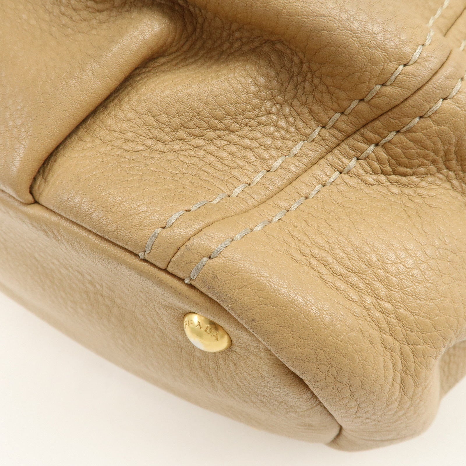 PRADA Logo Leather 2Way Bag Hand Bag Shoulder Bag Camel