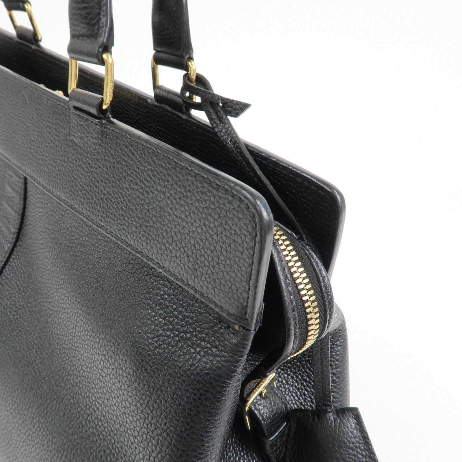 CELINE Calf Leather Boston Bag Hand Bag Black
