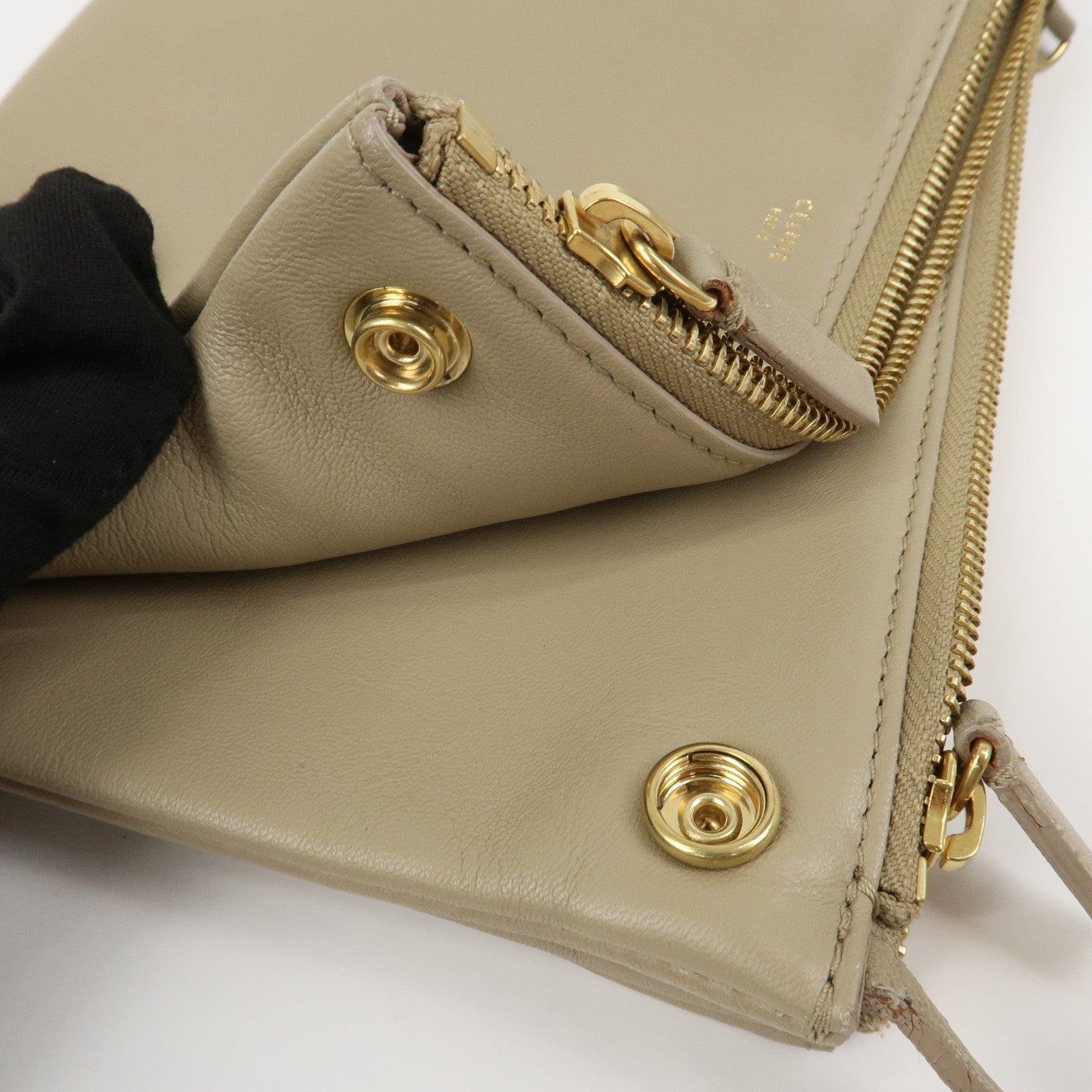 CELINE Calf Skin Trio Bag Shoulder Bag Crossbody Bag Beige