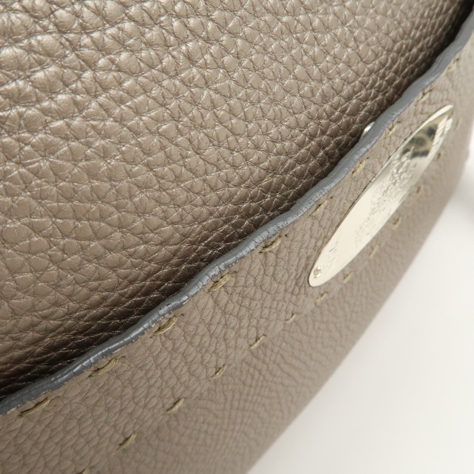 FENDI Selleria Leather Shoulder Crossbody Bag Metallic Gray 8BT092