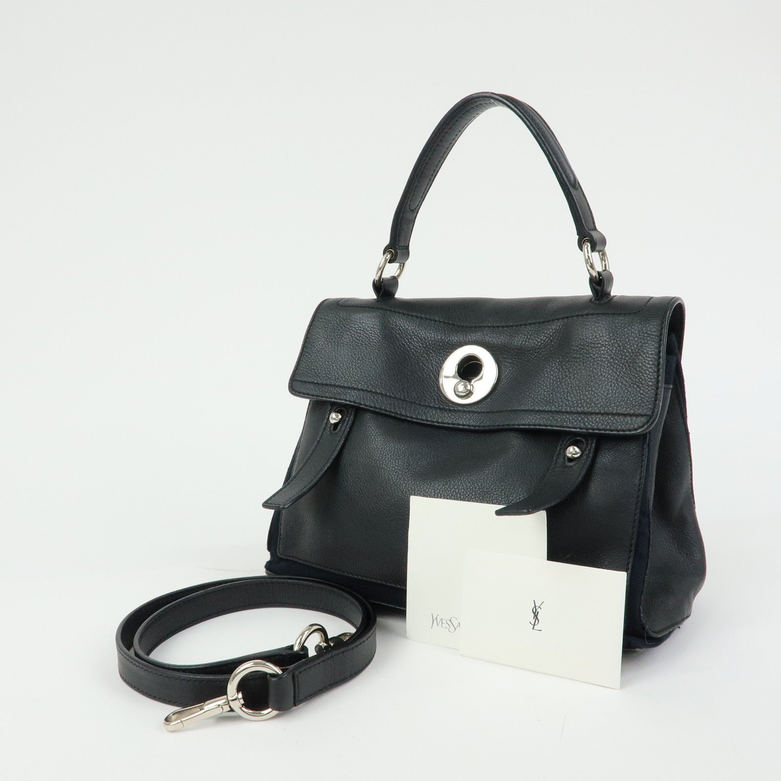SAINT LAURENT PARIS Muse Two Leather Canvas 2WAY Bag Black 527411