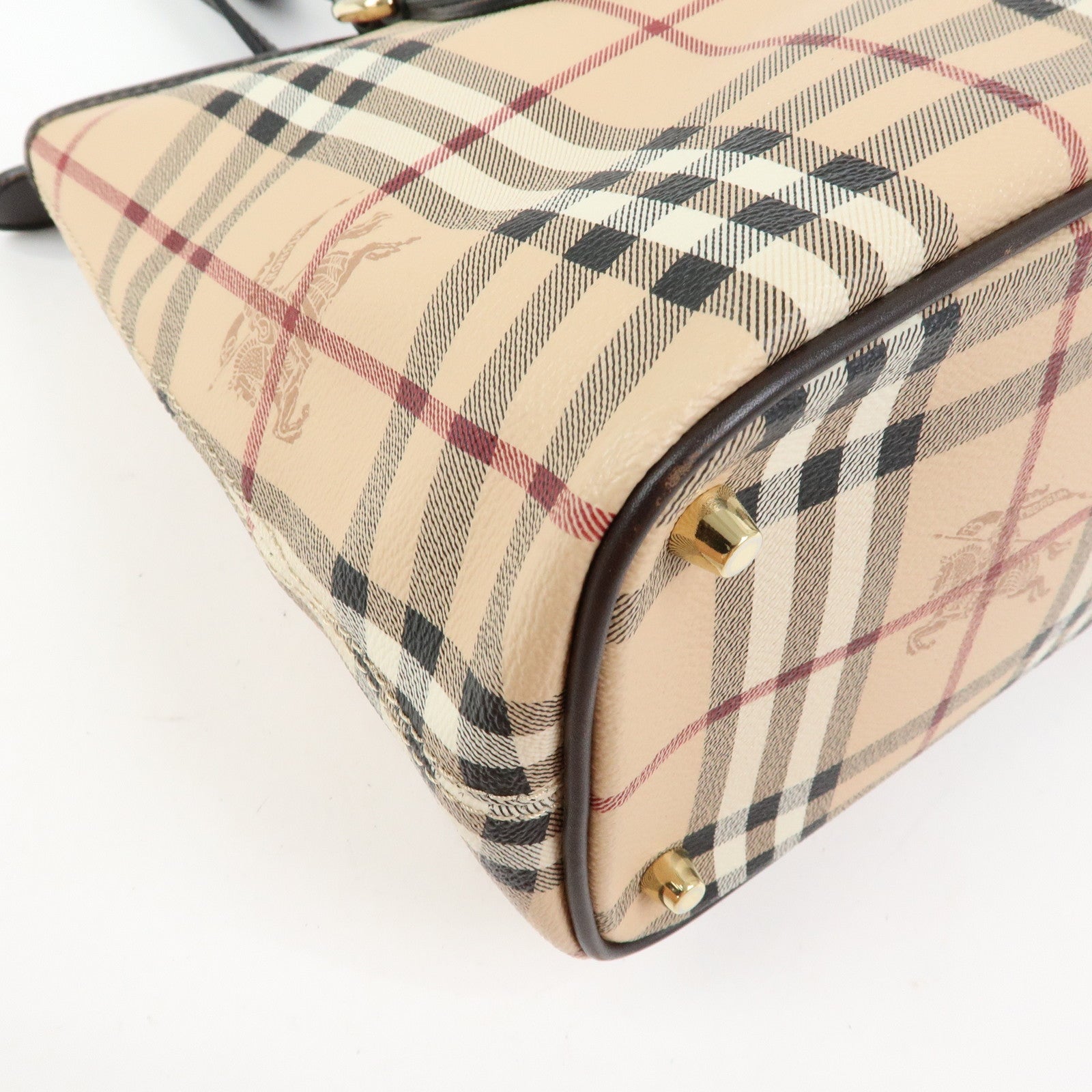 BURBERRY PVC Leather Nova Plaid Tote Bag Shoulder Bag Beige Brown