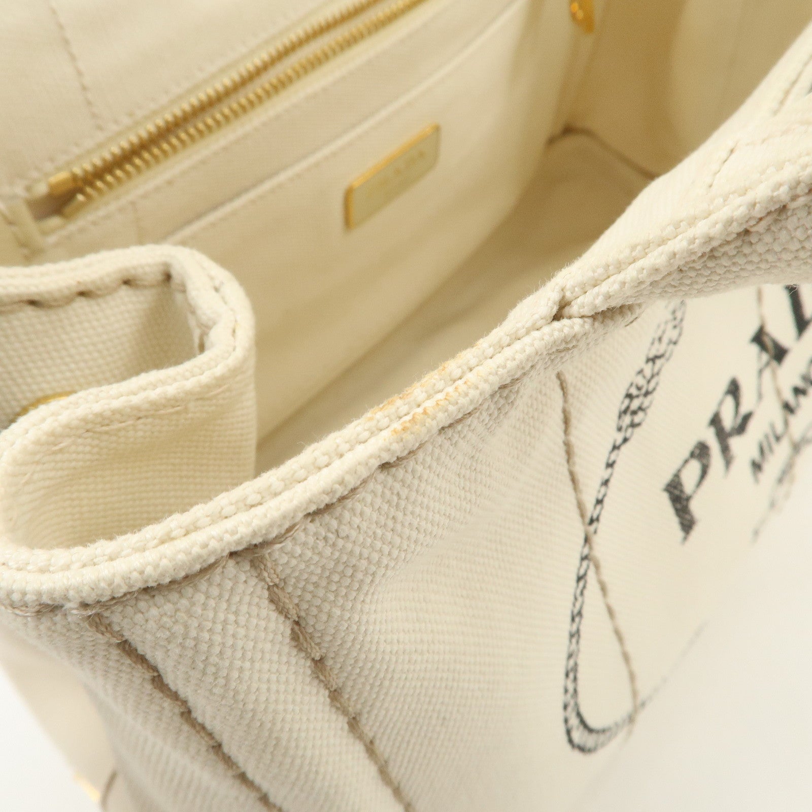 PRADA Canapa Mini Canvas 2Way Hand Shoulder Bag Ivory B2439G