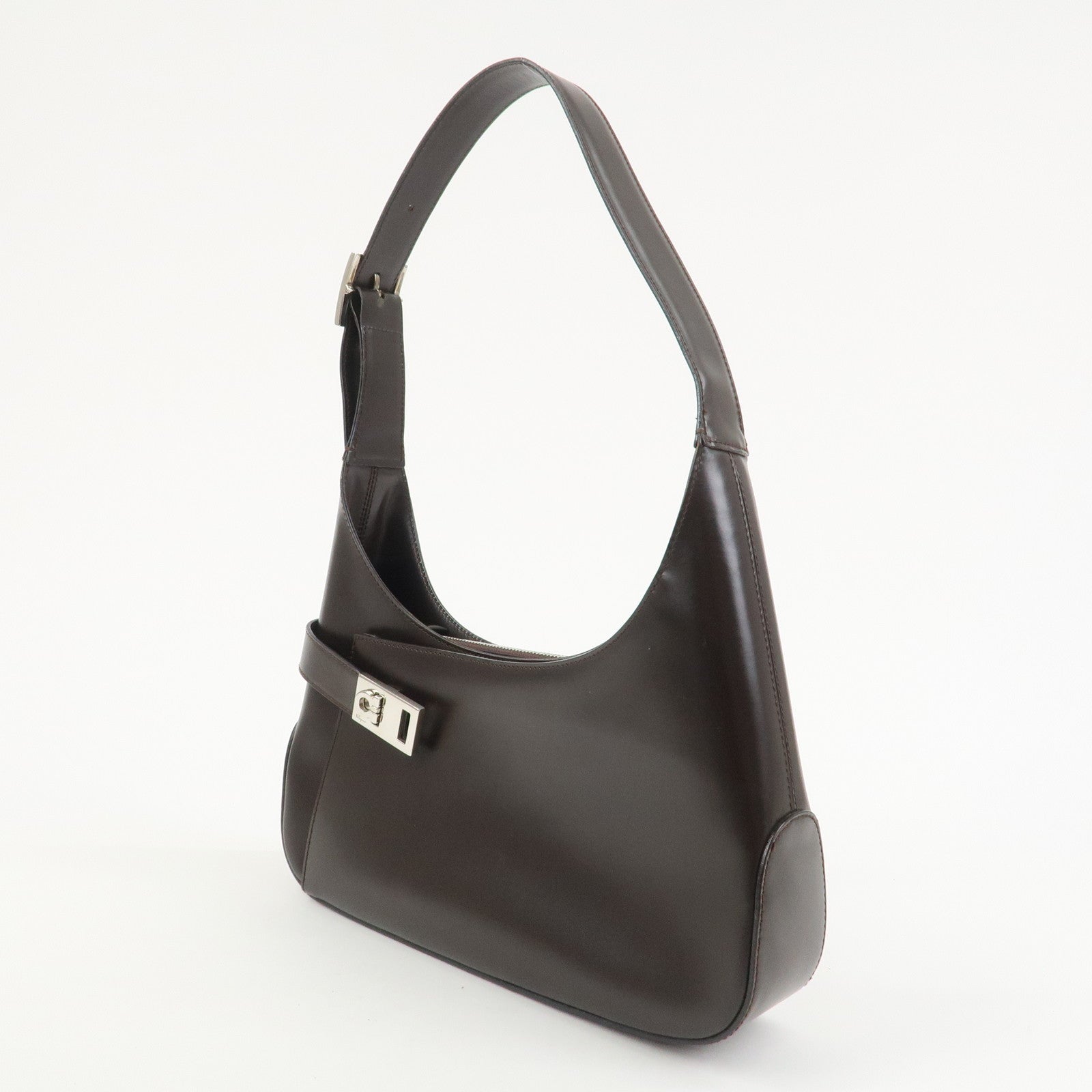 Ferragamo Gancini Leather Shoulder Bag Dark Brown AQ-21 0170