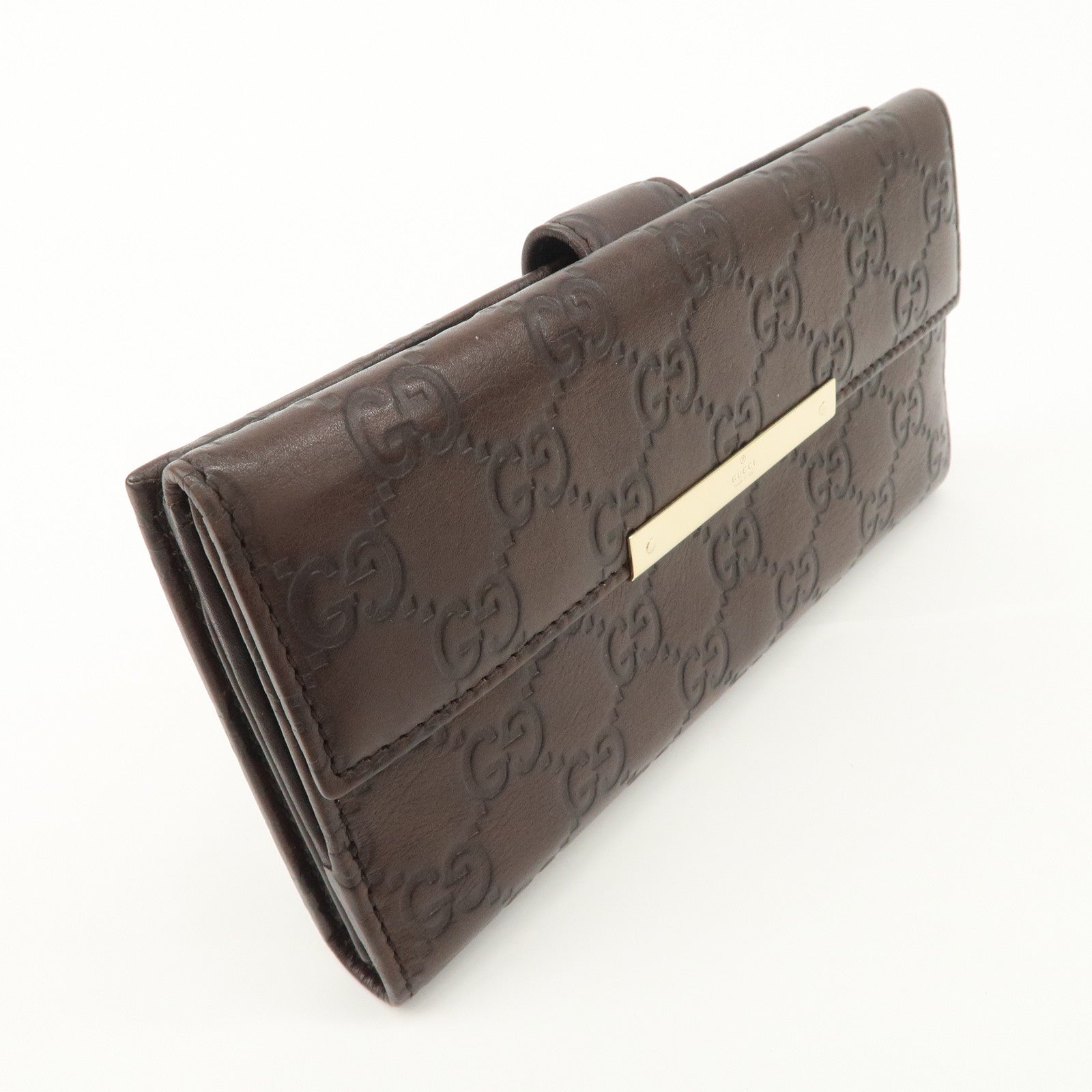 GUCCI Guccissima Leather W Hook Bi-Fold Long Wallet Brown 112715 Used