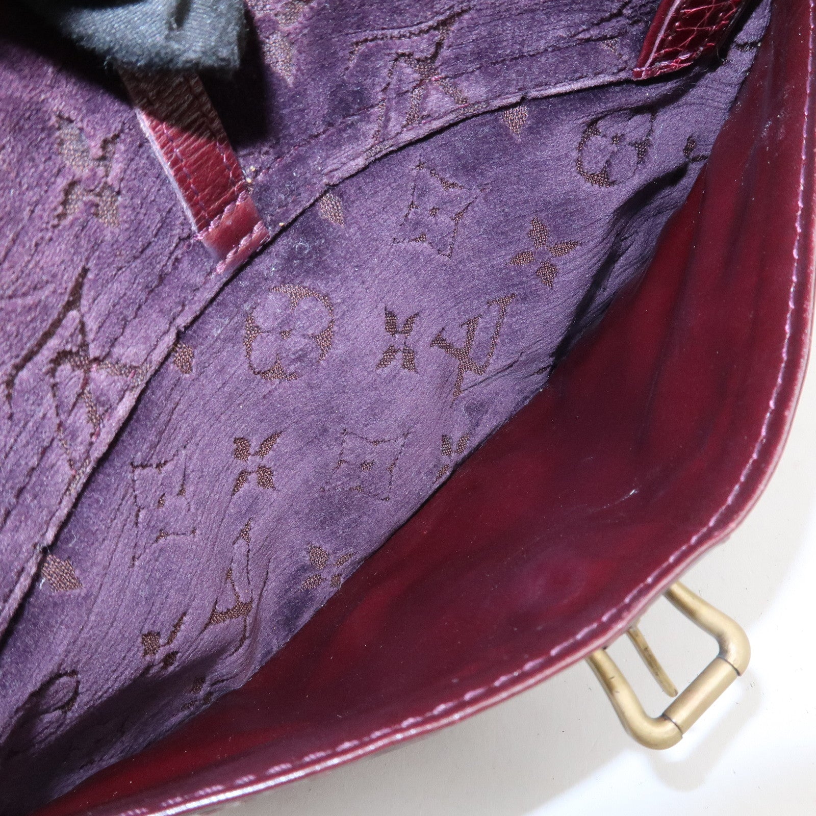 Louis Vuitton Monogram Vleur Velvet Leather Hand Bag Burgundy