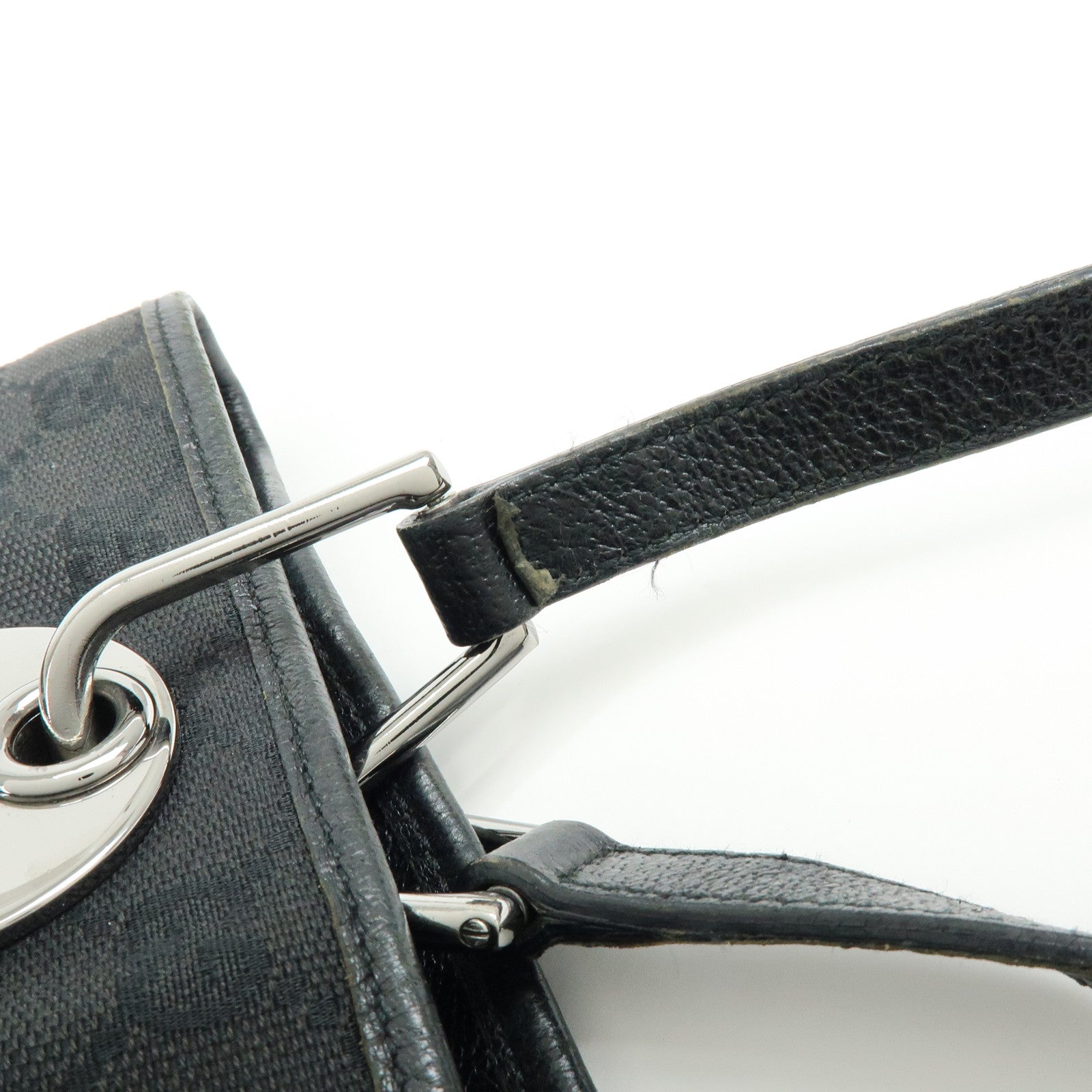 GUCCI GG Canvas Leather Tote Bag Shoulder Bag Black 120836