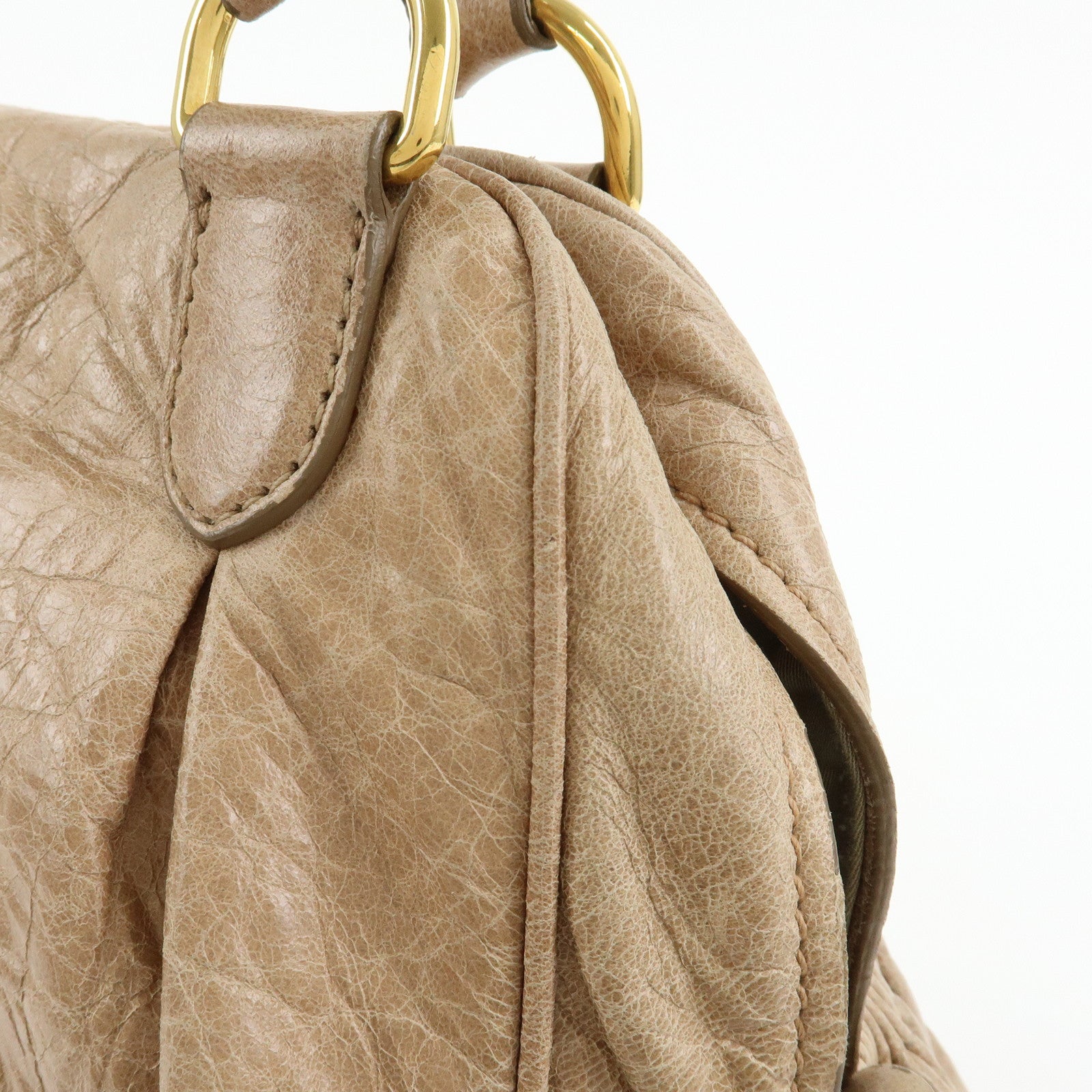 MIU MIU Leather 2Way Bag Hand Bag Shoulder Bag Beige