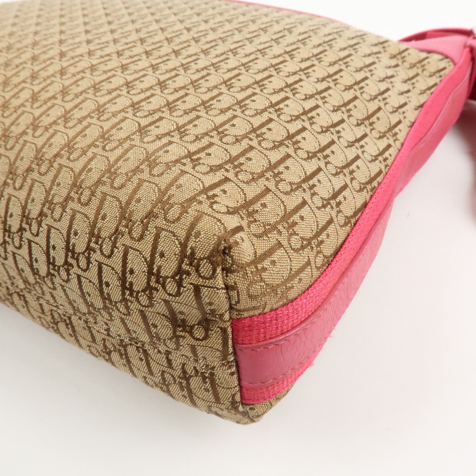 Christian Dior Trotter Canvas Leather Shoulder Bag Beige Pink
