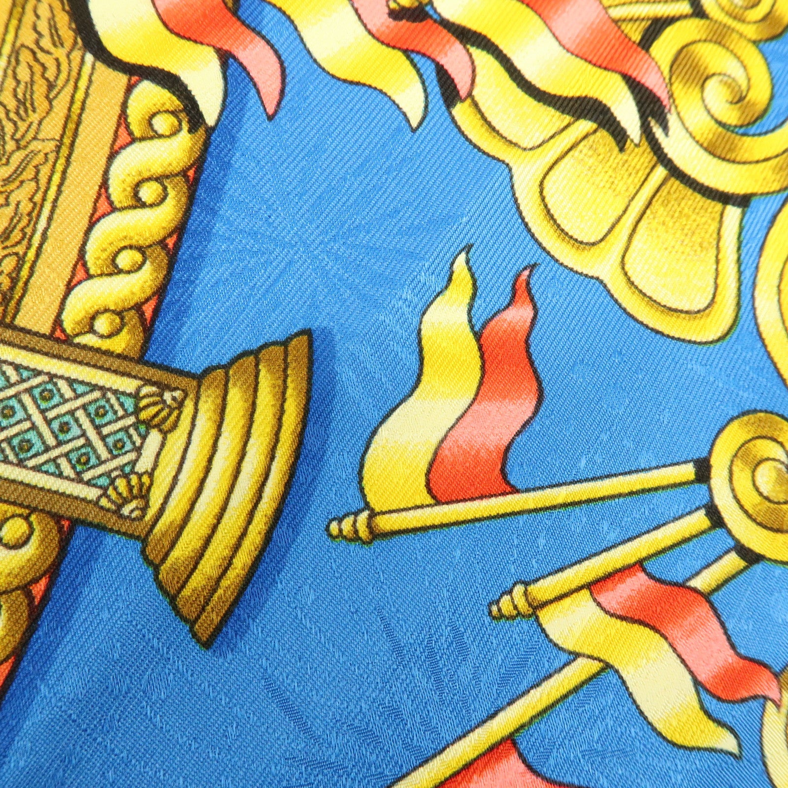 HERMES Carre 90 Silk 100% LUNA PARK Scarf Blue Gold