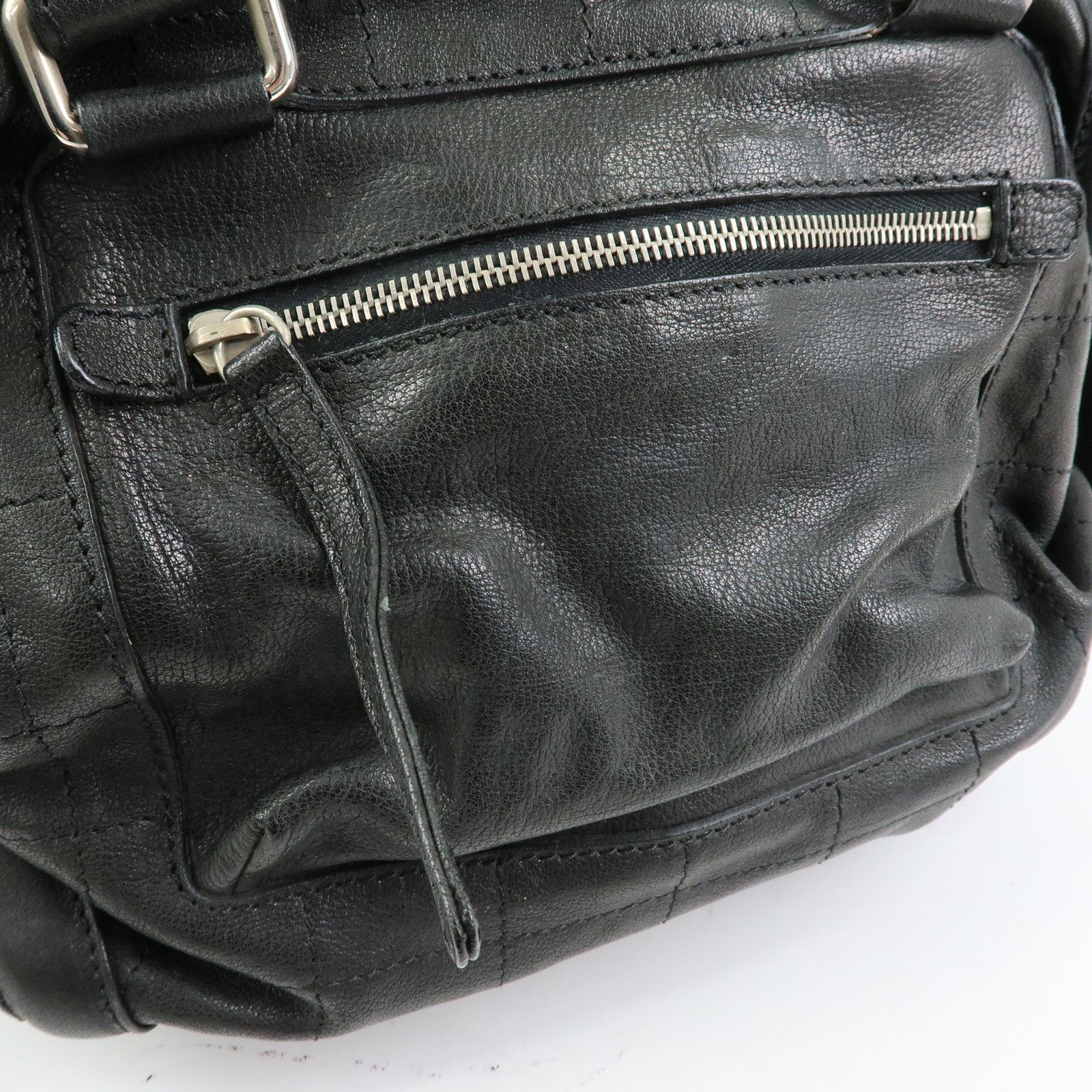 CHANEL Chocolate Bar Caviarskin Boston Bag Hand Bag Black
