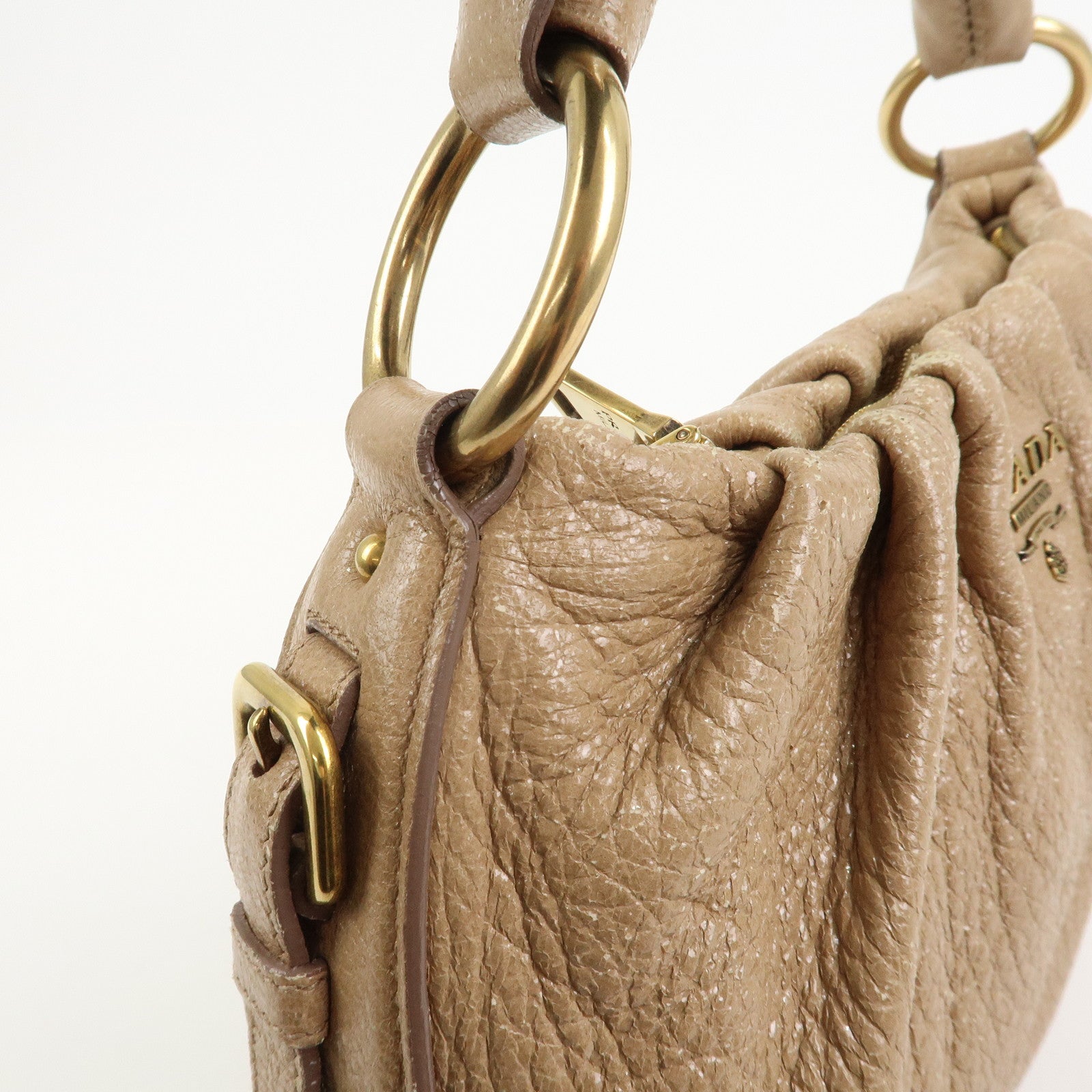 PRADA Logo Leather Chain Shoulder Bag Hand Bag Beige
