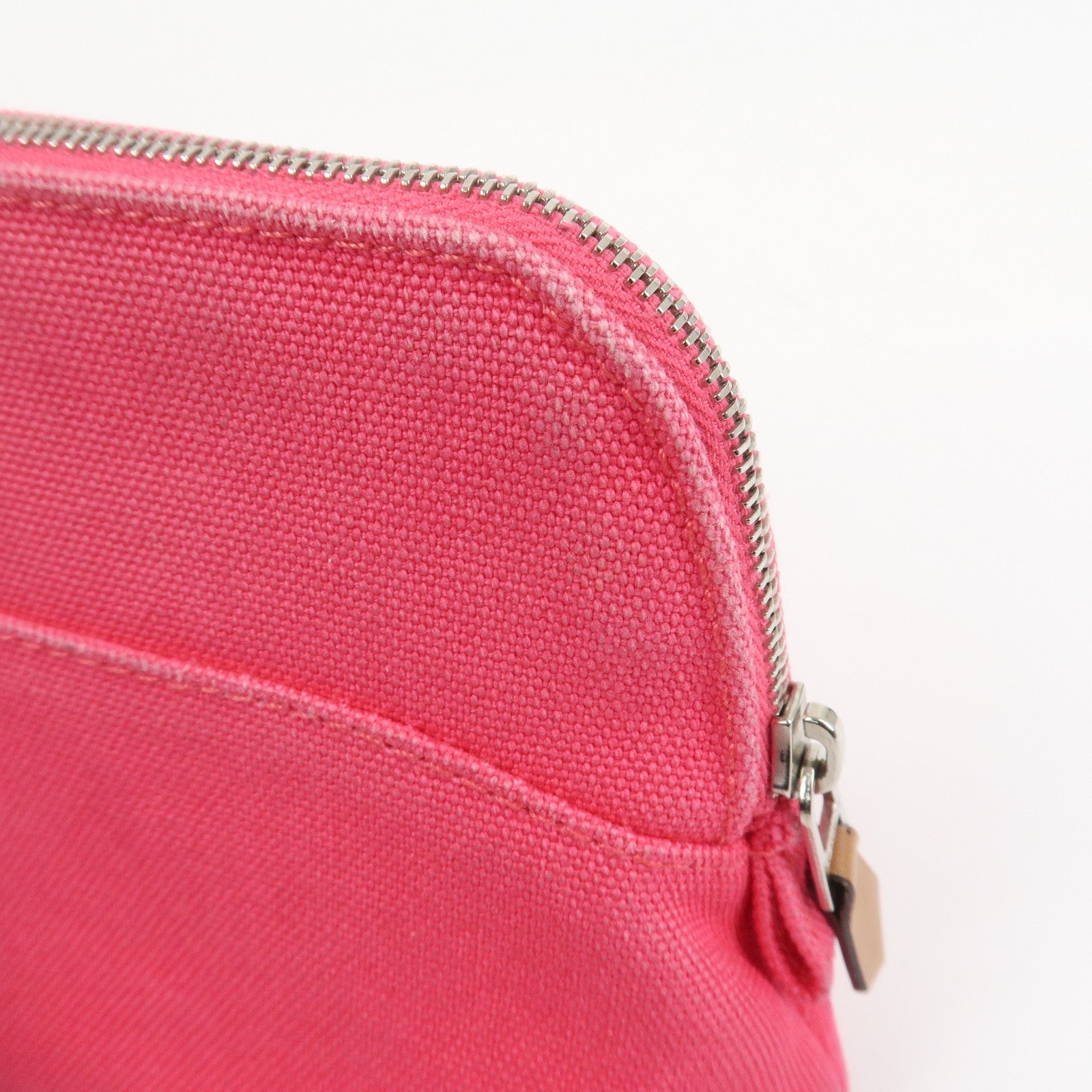HERMES Canvas Leather Bolide Pouch Cosmetic Pouch Makeup Bag Pink