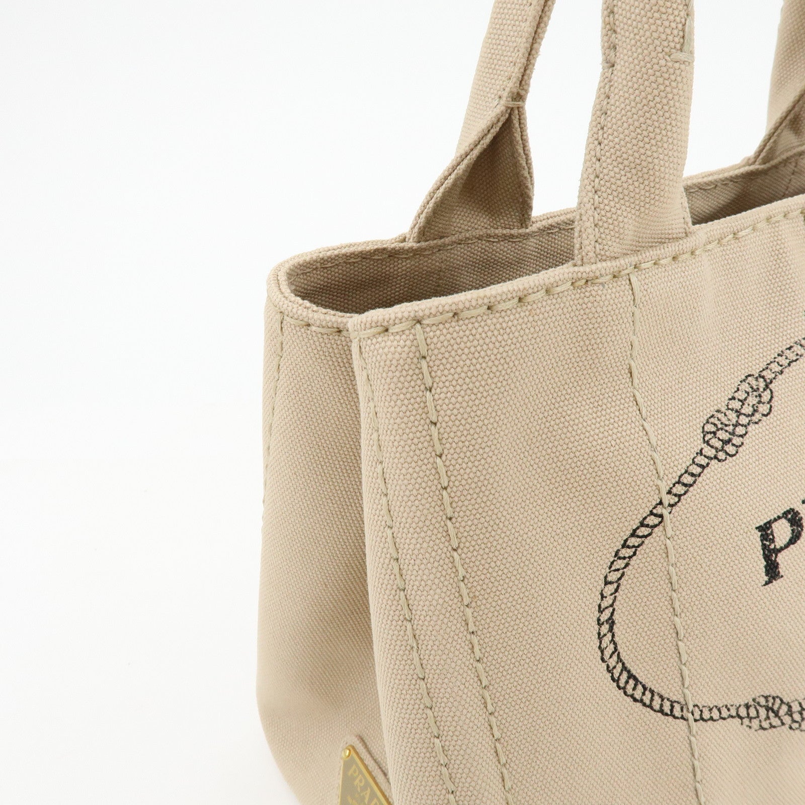 PRADA Logo Canapa Mini Canvas 2Way Bag Hand Bag Beige 1BG439
