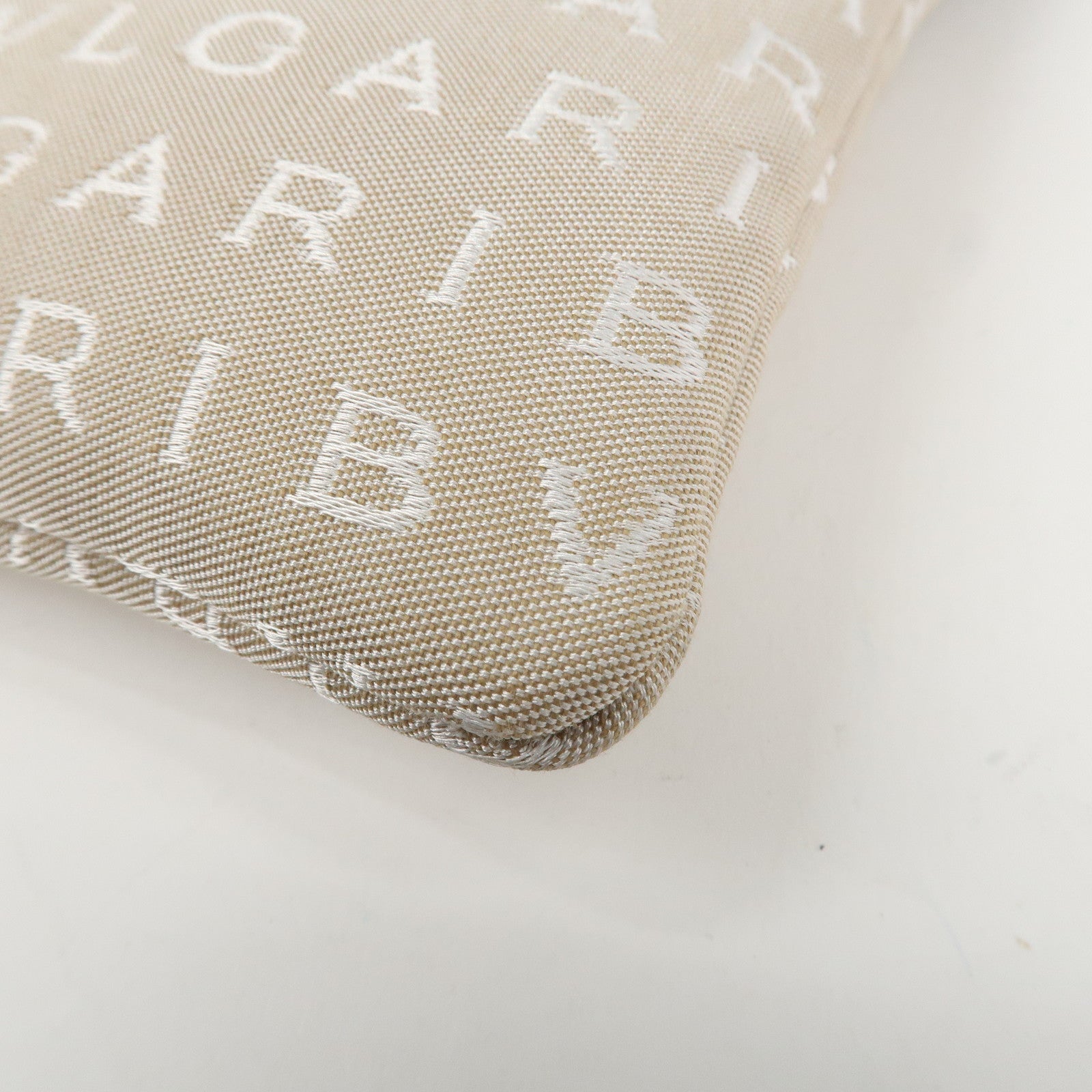 BVLGARI Logo Mania Leather Canvas Shoulder Bag Beige Brown