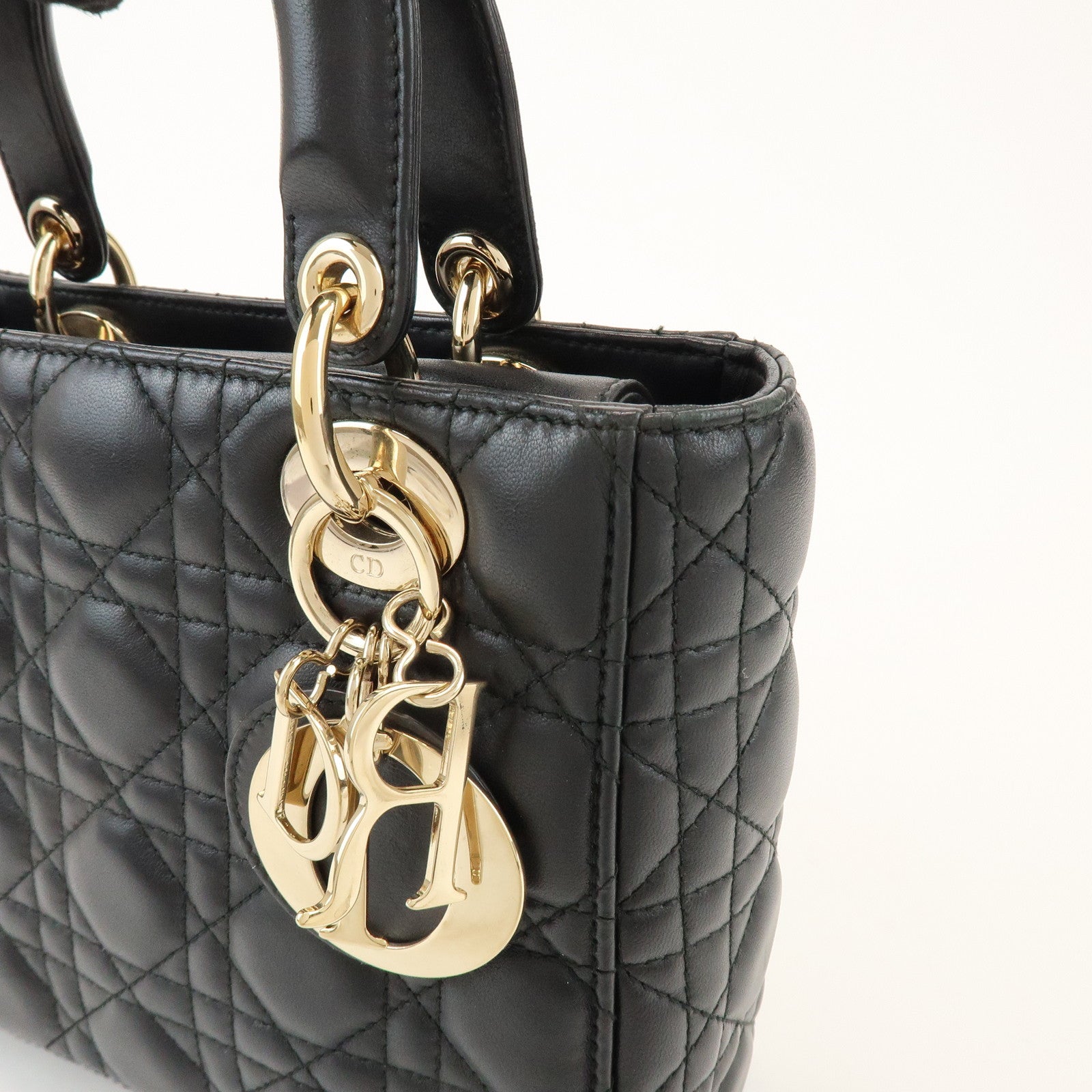 Christian Dior Lady Dior Cannage Lamb Skin 2Way Bag Hand Bag Black