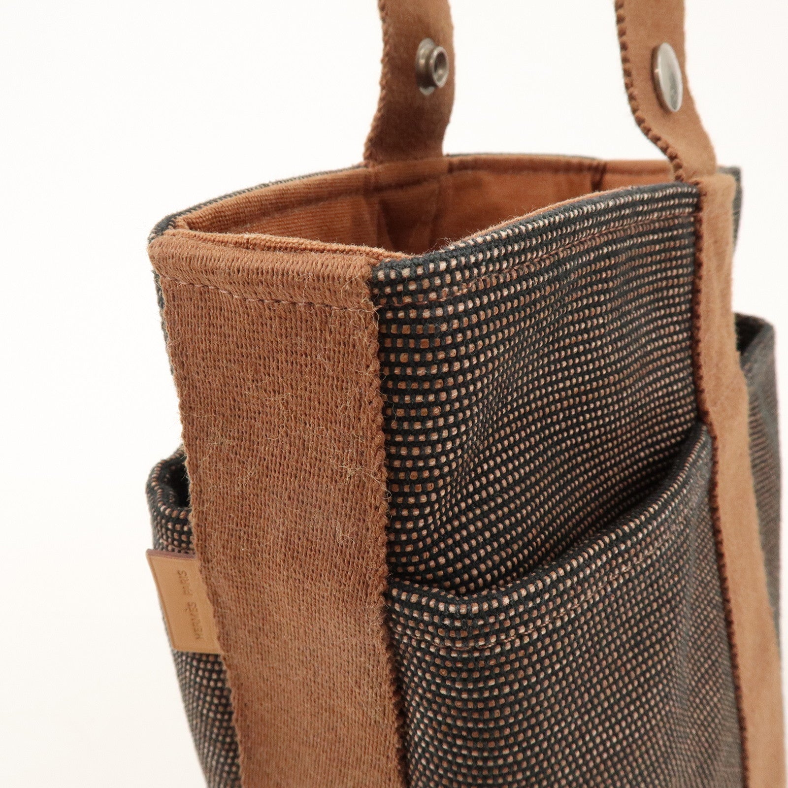 HERMES Saxe PM Canvas Leather Hand Bag Bucket Bag Brown