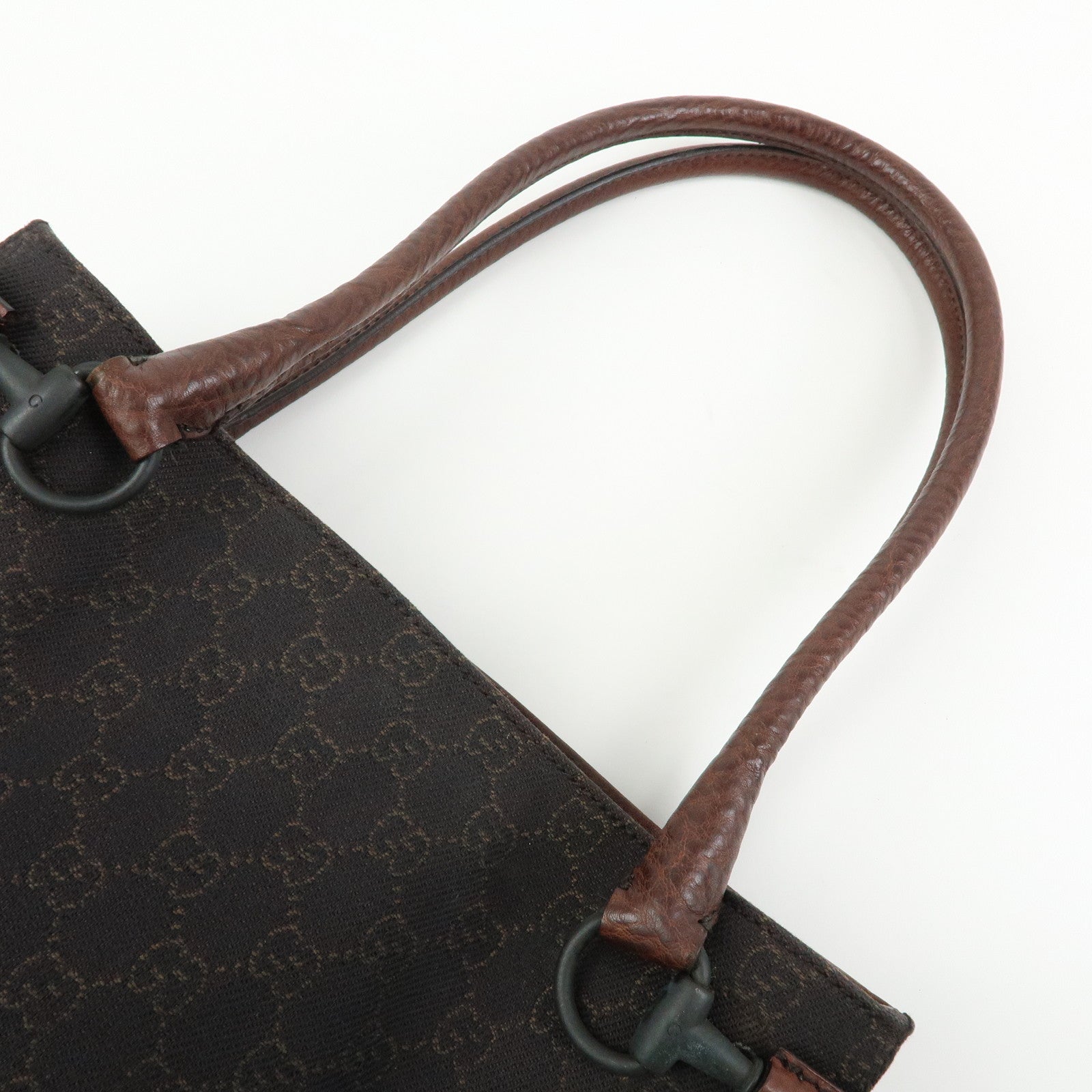 GUCCI Horsebit GG Canvas Leather Tote Bag Hand Bag Brown 101971