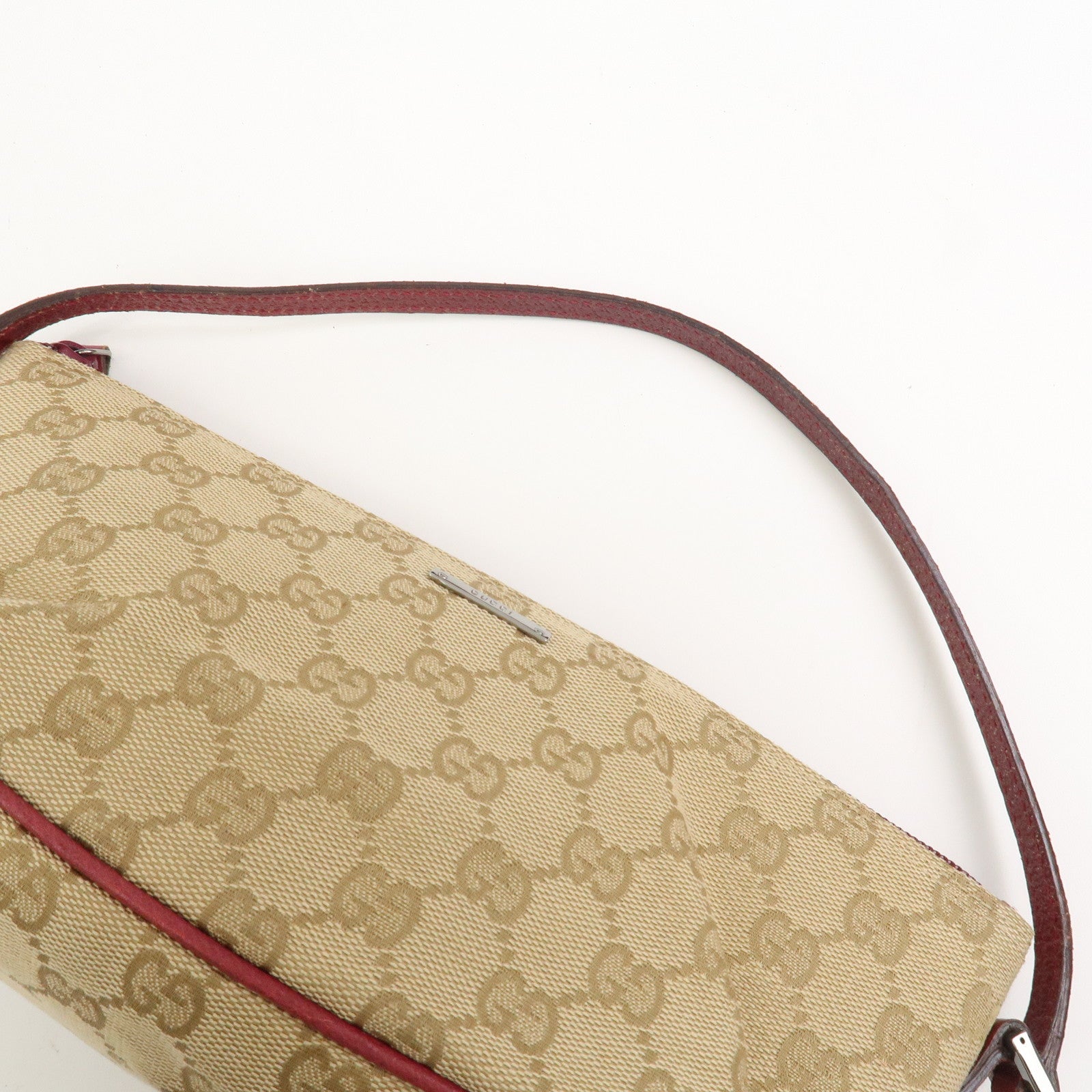 GUCCI Boat Bag GG Canvas Leather Shoulder Bag Beige Pink 07198