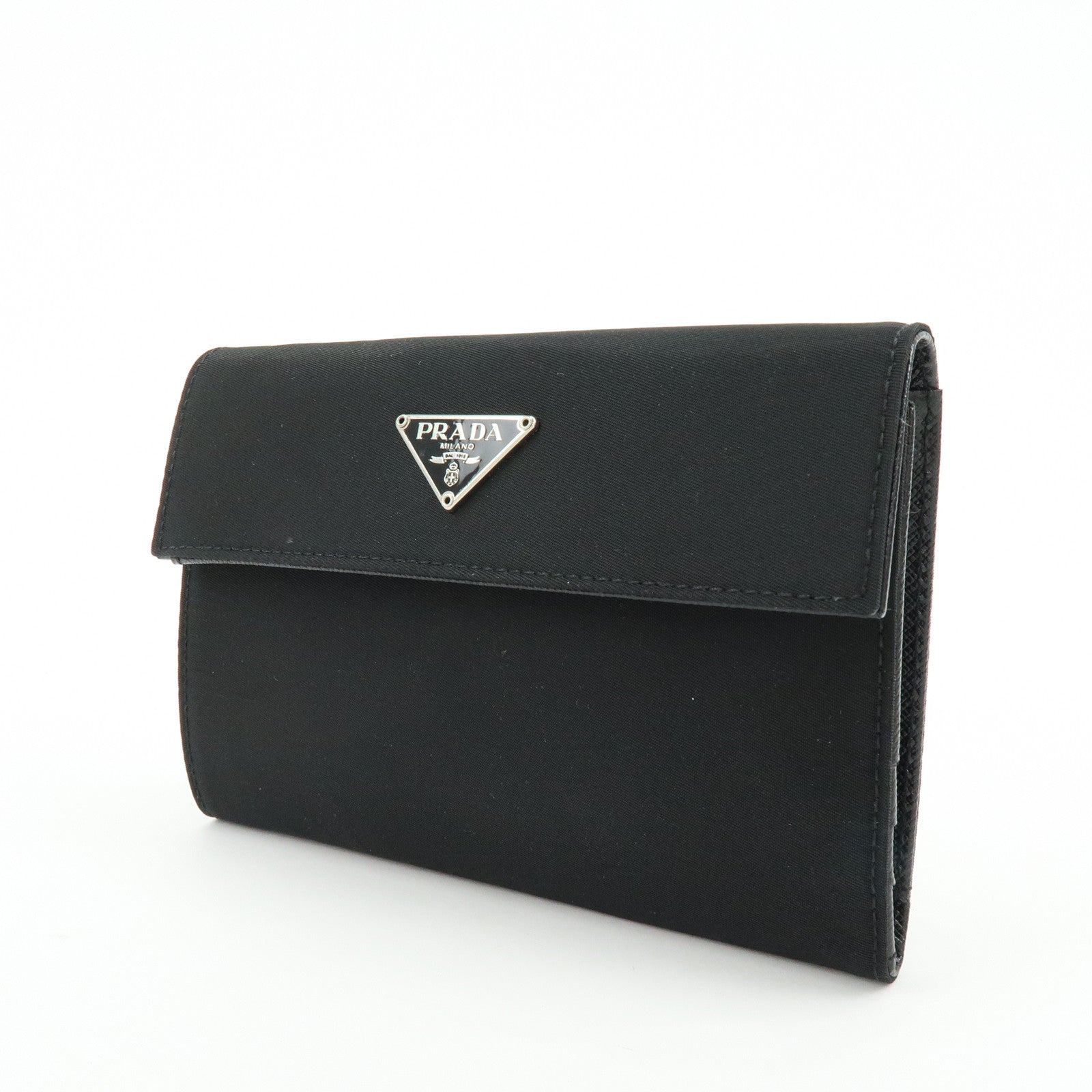 PRADA Triangle Logo Nylon Saffiano Leather Tri-fold Wallet M510