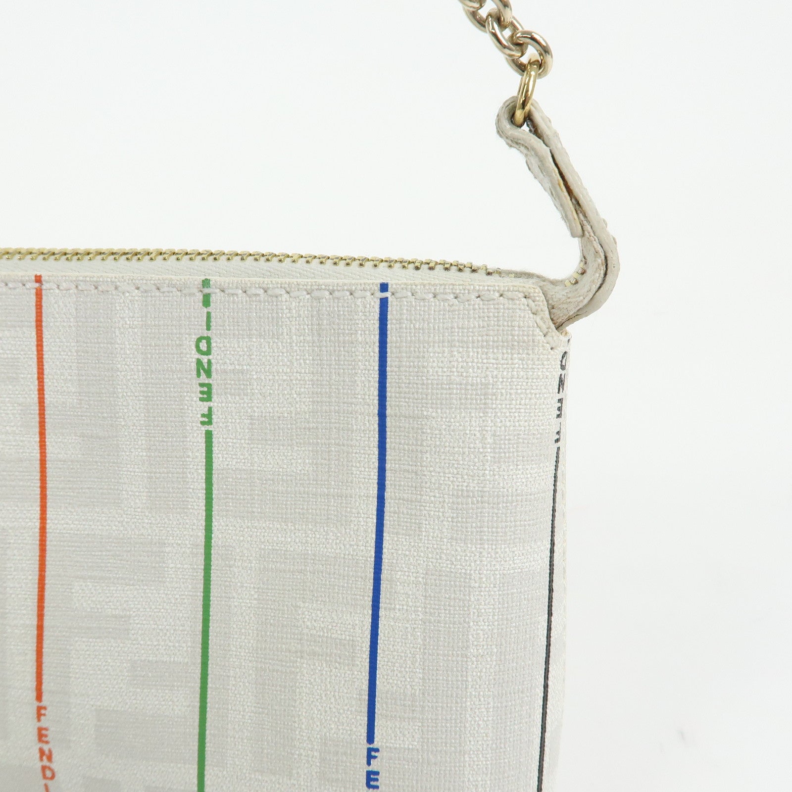 FENDI Zucca PVC Chain Accessory Pouch Hand Bag White 8BR592
