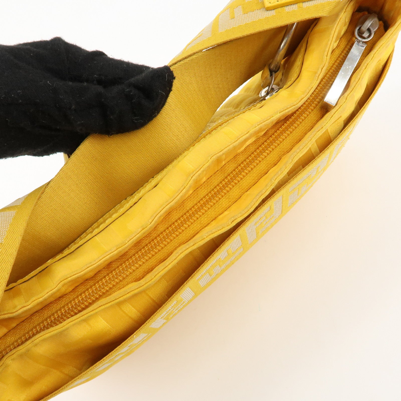 FENDI Nylon Leather Shoulder Bag Hand Bag Yellow 8BR500 Used