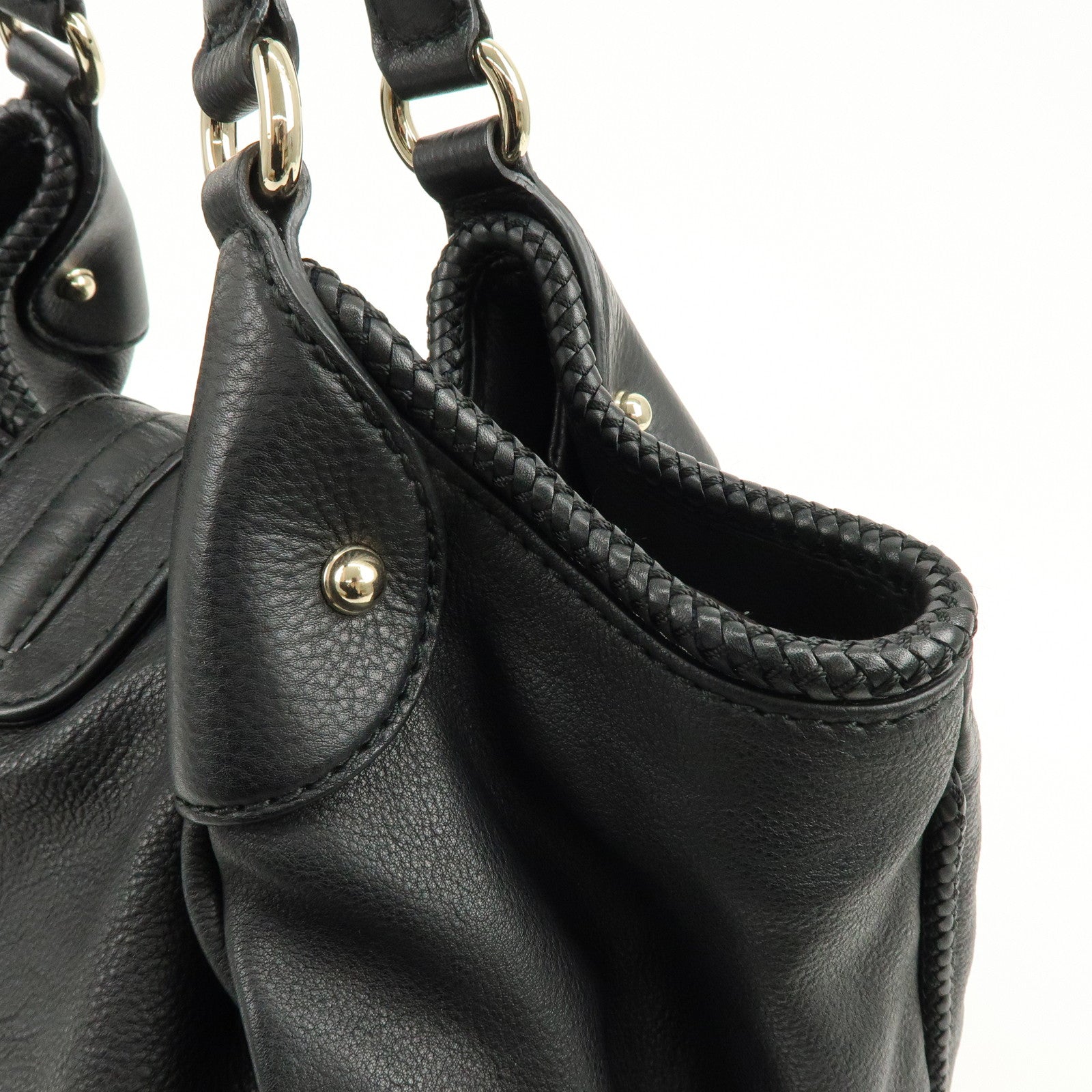 GUCCI Marrakech Leather Shoulder Bag Tote Bag Black 257029