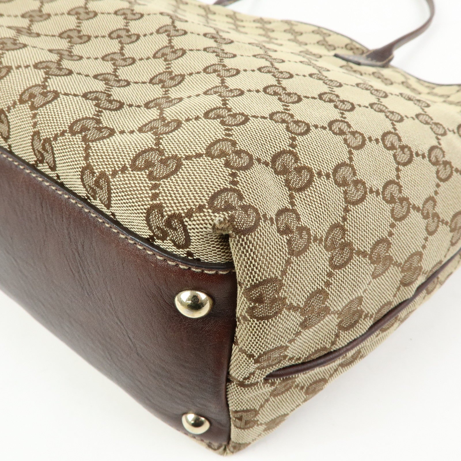 GUCCI Interlocking G Canvas Leather Tote Shoulder Bag Beige 169945