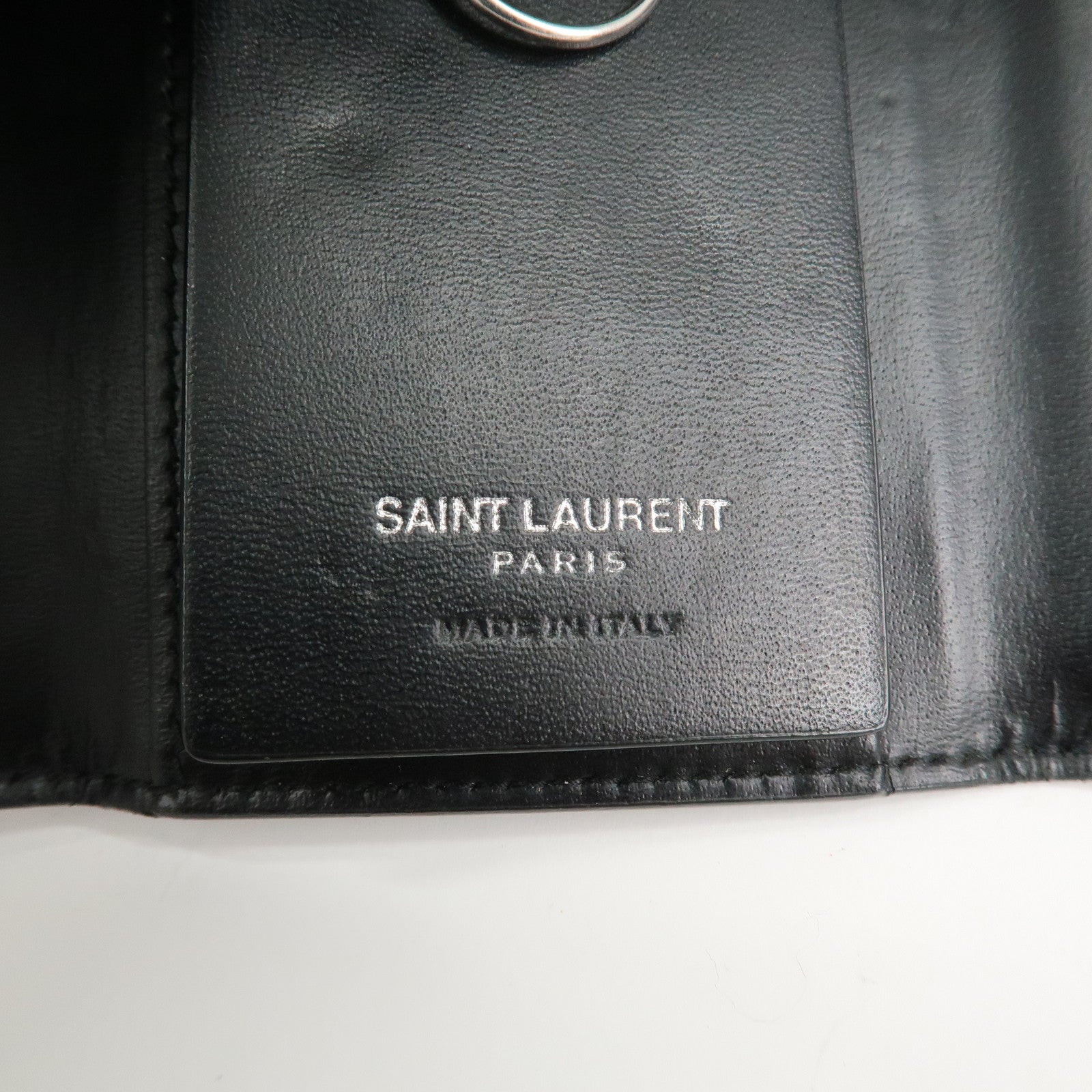 SAINT LAURENT Logo Leather 6 Hook Key Case Black Silver