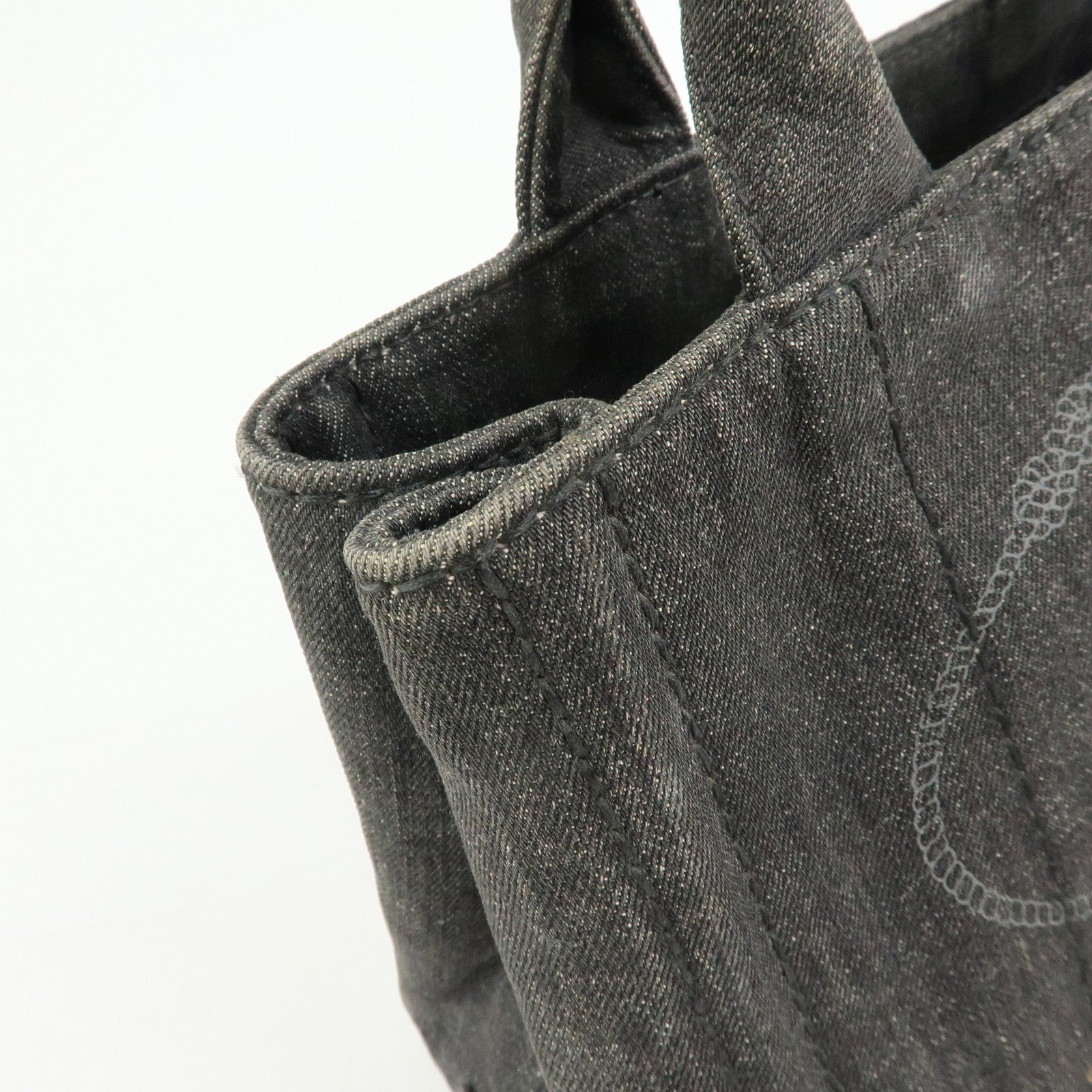 PRADA Triangle Logo Canapa Mini Denim 2Way Hand Bag Black 1BG439