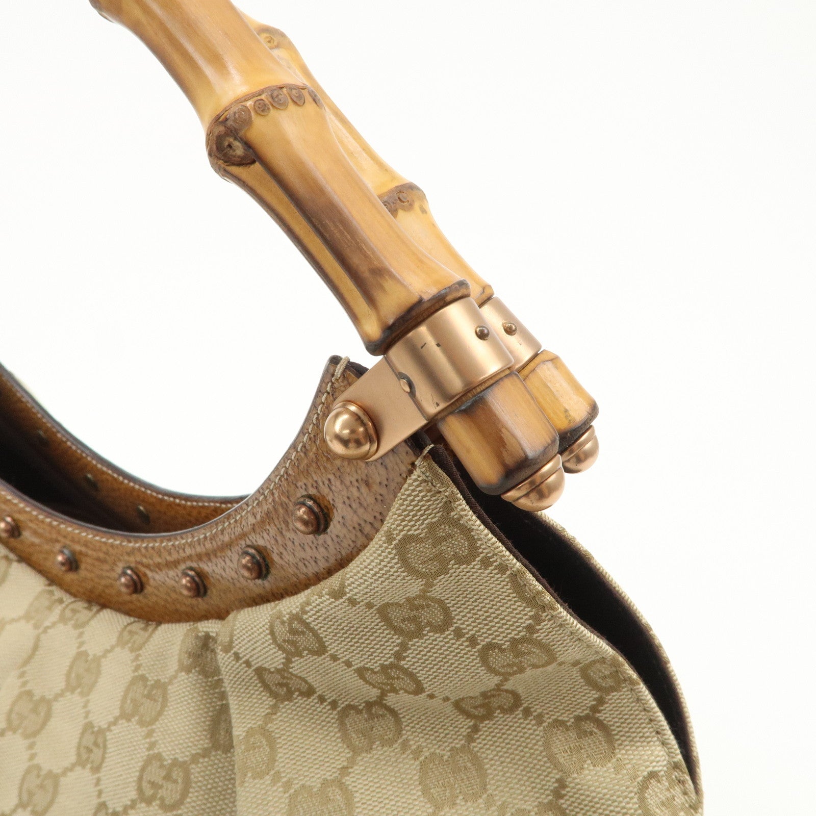 GUCCI Bamboo GG Canvas Shoulder Bag Hand Bag Beige 124293