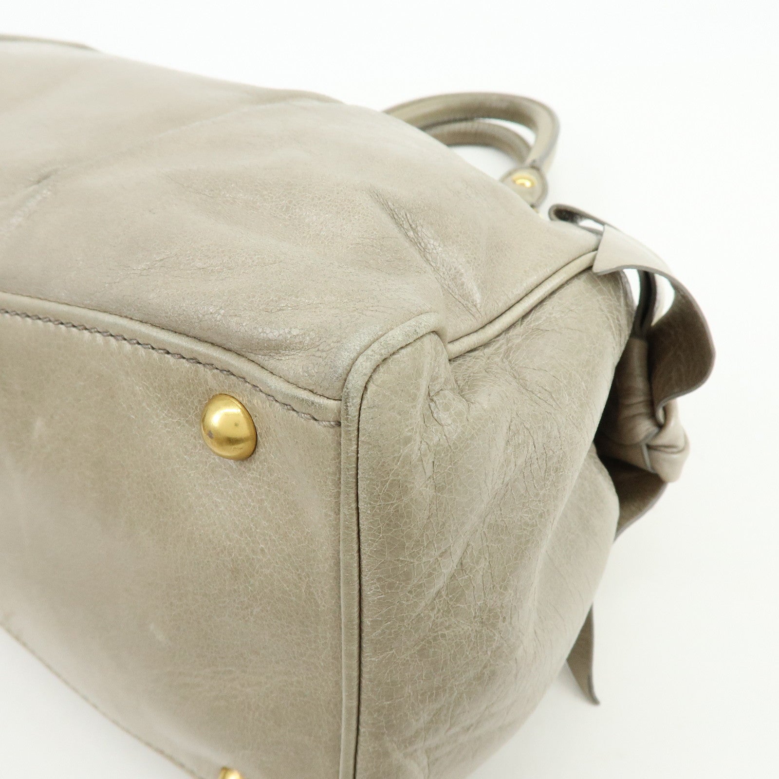 MIU MIU Leather Ribbon 2Way Bag Hand Bag Shoulder Bag Gray