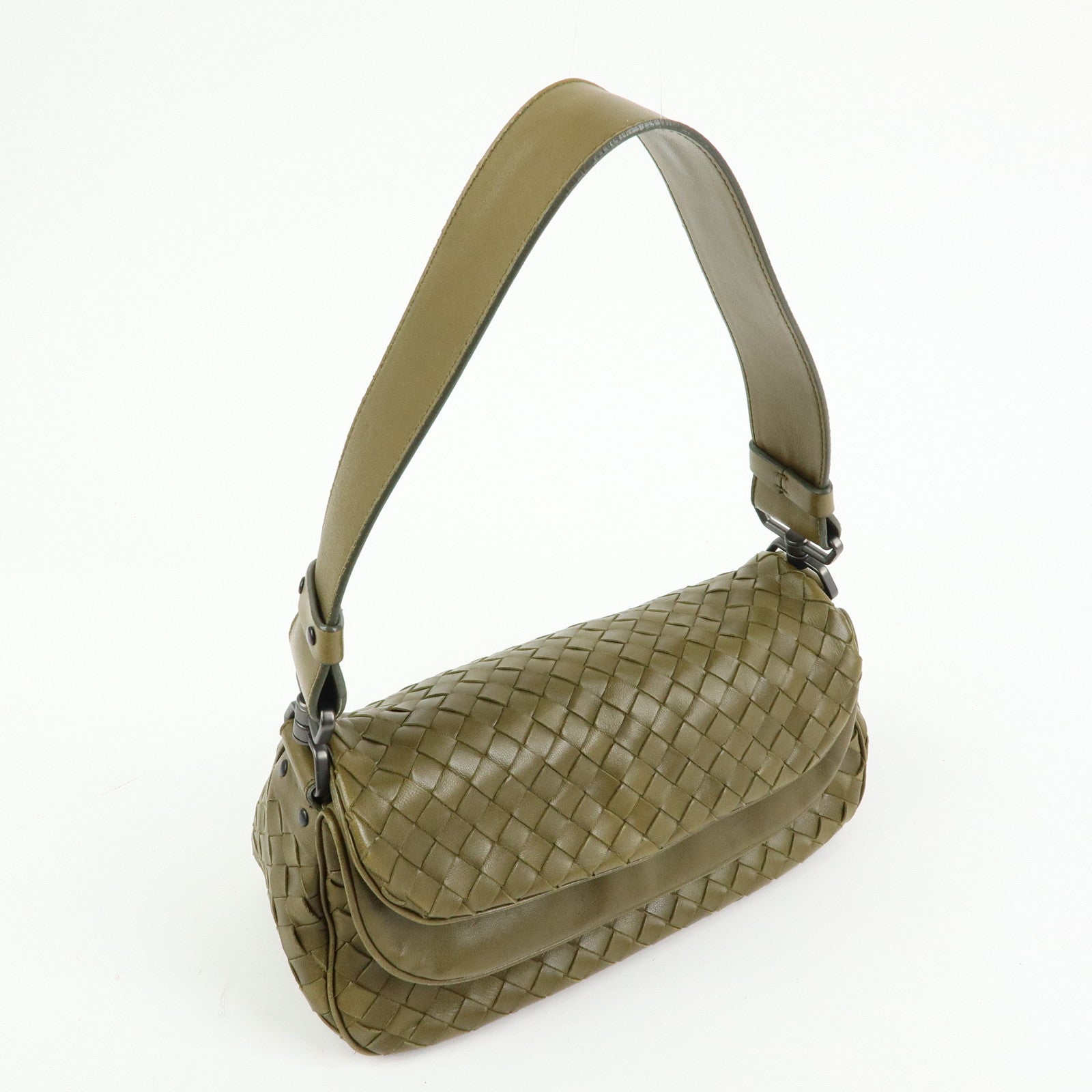 BOTTEGA VENETA Intrecciato Leather Shoulder Bag Khaki 142467