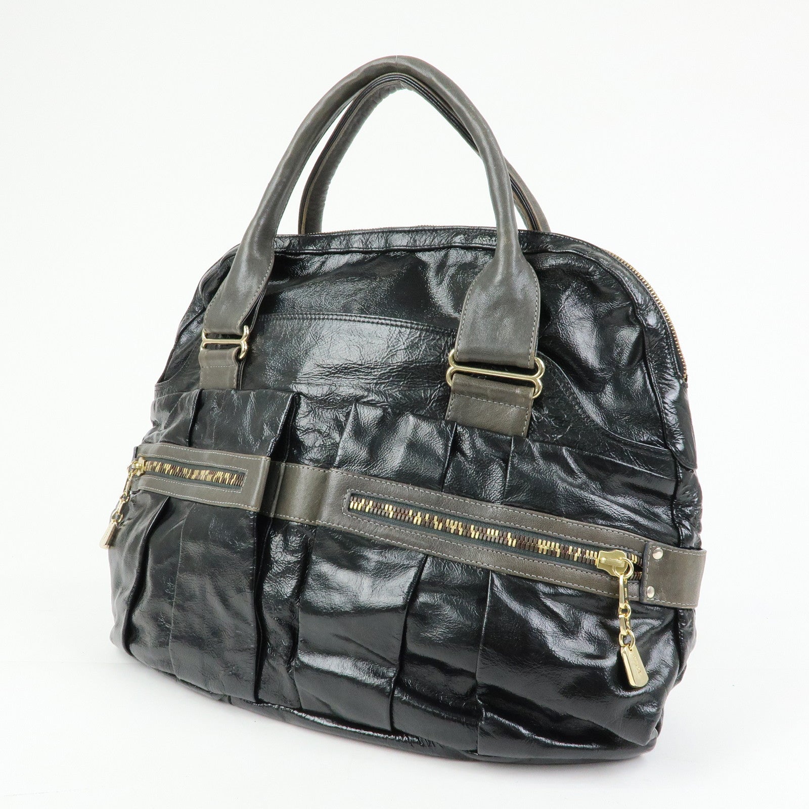 Chloe See by Chloe Leather Boston Bag Hand Bag Metalic Black