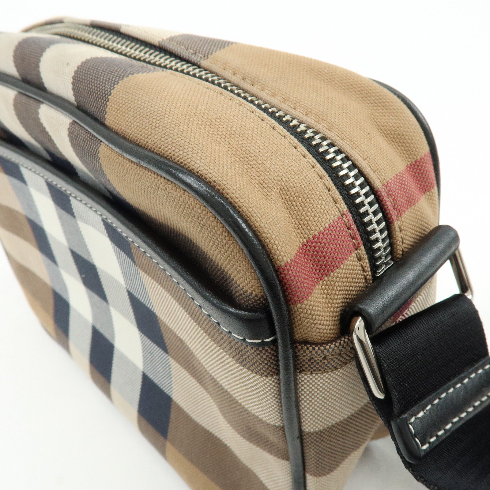 BURBERRY Nova Plaid Canvas Leather Shoulder Crossbody Bag Beige