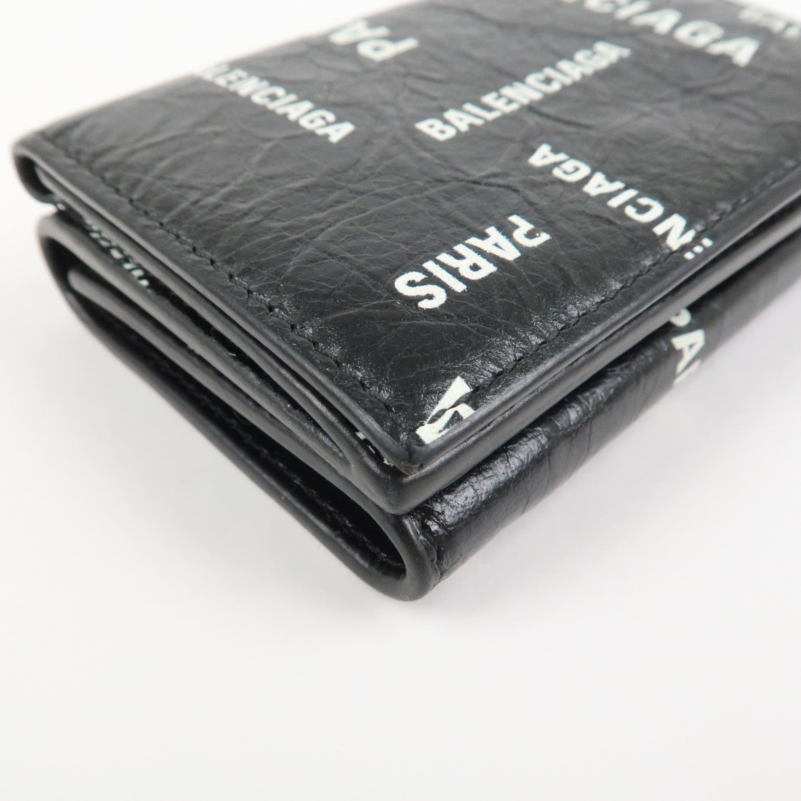 BALENCIAGA CASH Leather Tri-fold Wallet Compact Wallet Black
