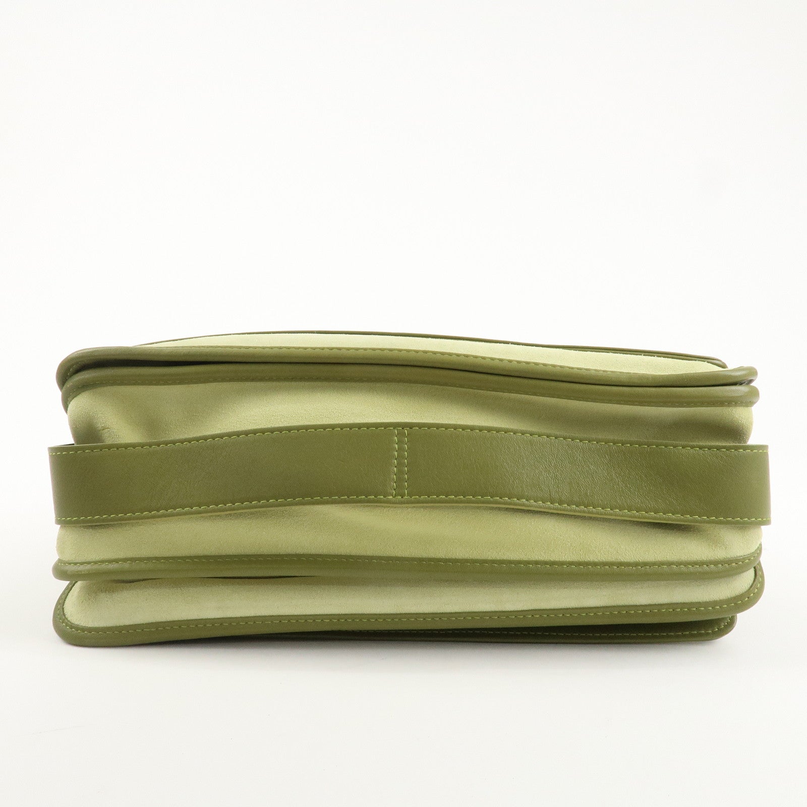 LOEWE Anagram Leather Suede Shoulder Bag Green Silver HDW Used