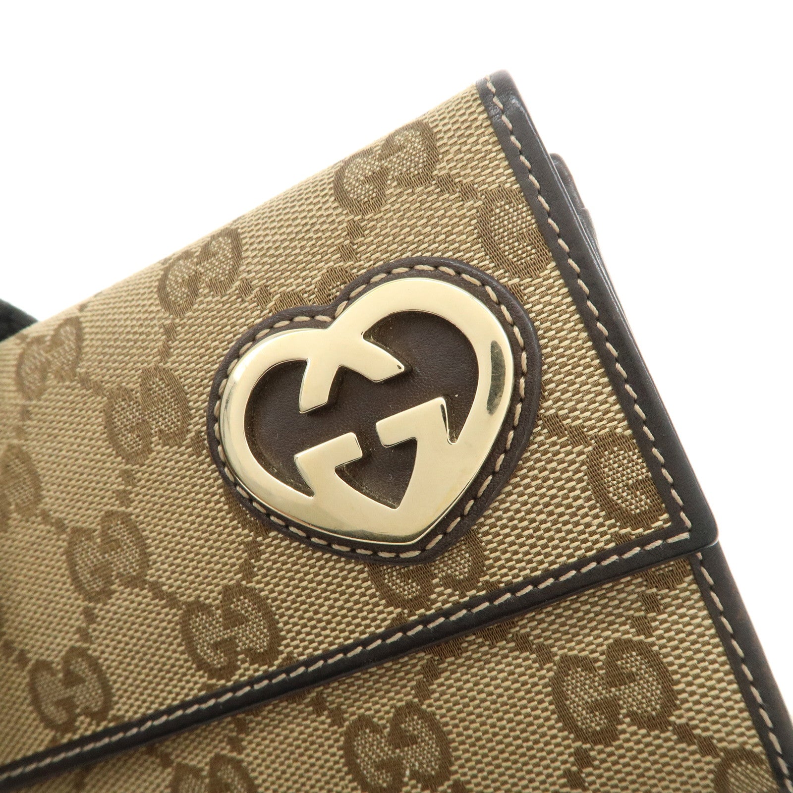 GUCCI Lovely Heart GG Canvas Leather Long Wallet Brown 251861
