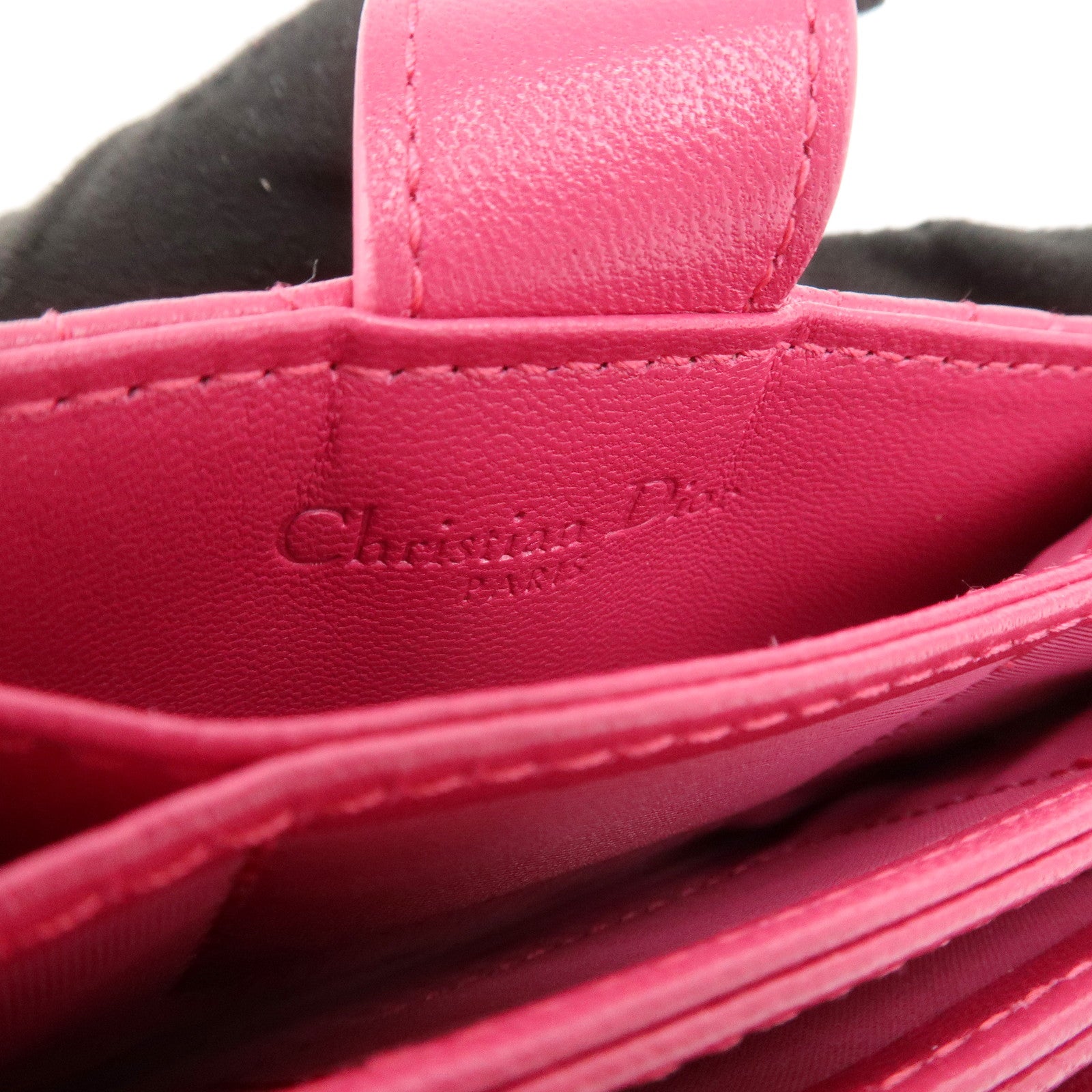 Christian Dior Cannage Leather Card Case Card Holder Pink