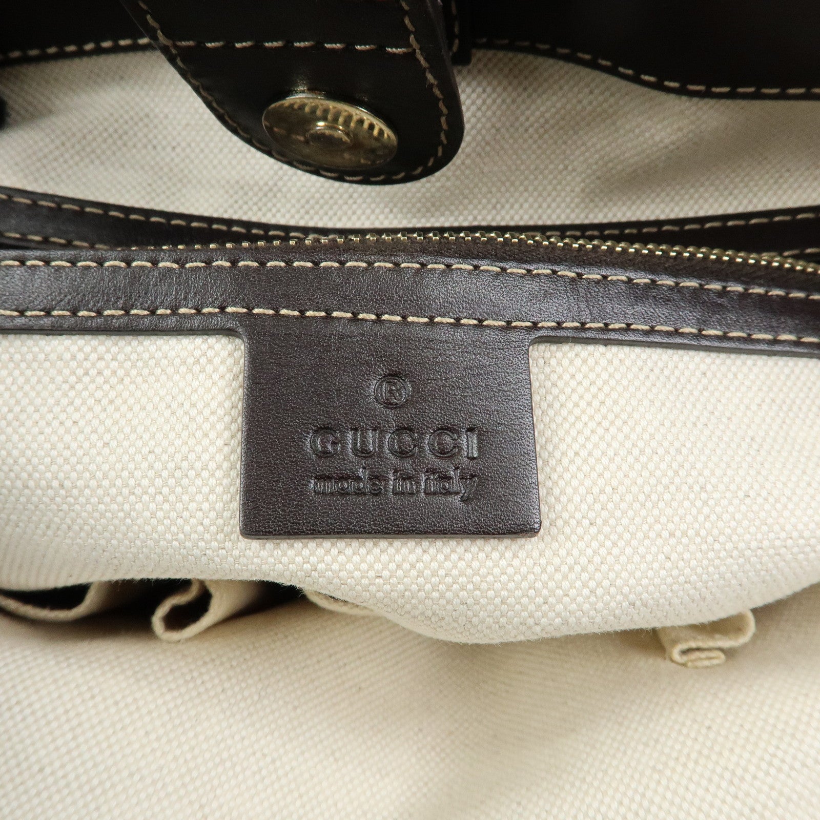 GUCCI Sherry Canvas Leather Tote Bag Hand Bag Beige Brown 257061