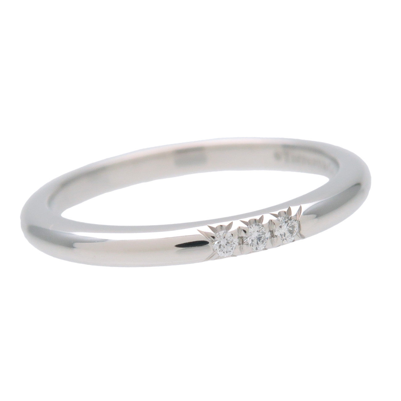Tiffany & Co Classic Band 3P Diamond Ring PT950 #8 Platinum